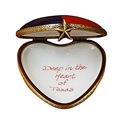 Authentic Limoges Porcelain Heart-Shaped Box with Texas Flag Design - Handcrafted in France - Perfect for Collectors, Home Decor & Gift Giving