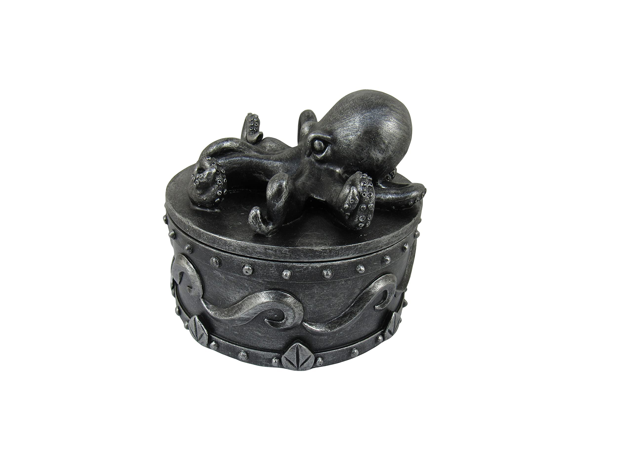 Sea Safe Keeper Pewter Octopus Trinket Box with Lid - 5 Inch Nautical Jewelry Storage Box for Women | Home Decor Ocean Theme Gift | Perfect for Organizing Rings, Earrings & Small Keepsakes