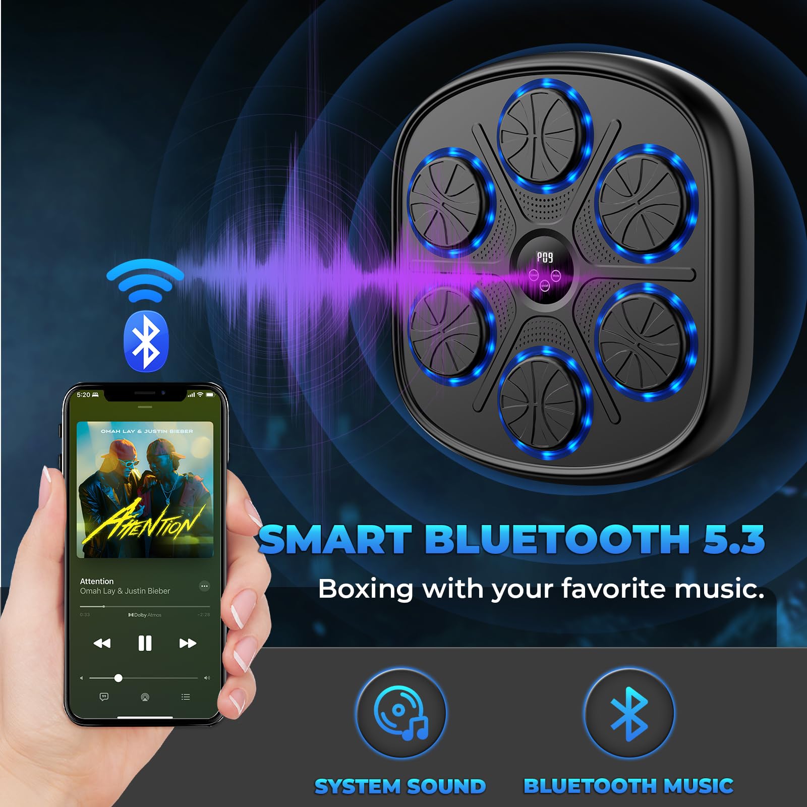 2024 Bluetooth Boxing Machine with 6.5ft Charging Cable & 2 Gloves - Wall Mounted Music Punching Bag, Adjustable Hitting Sound Volume, Durable PU Material for Home Fitness, Weight Loss & Stress Relief - Perfect for Home Gym, Boxing Training & Cardio Workouts