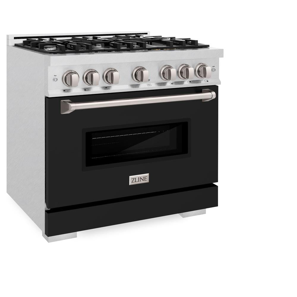 ZLINE 36 Inch 5.2 Cu Ft Classic Gas Range - 6 Burner Cooktop & Convection Gas Oven - Satin Stainless Steel with Black Matte Door (CGRS BLM 36) - Perfect for Modern Kitchens & Professional Cooking