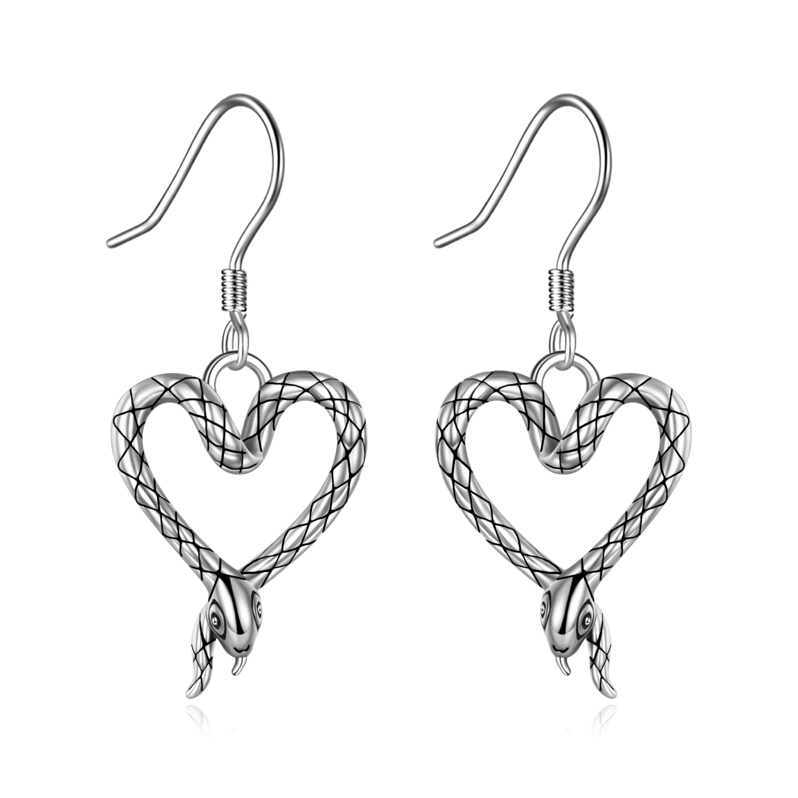 925 Sterling Silver Snake Earrings for Women & Men - Heart Animal Gothic Jewelry - Perfect for Halloween, Costume Parties & Alternative Fashion Lovers