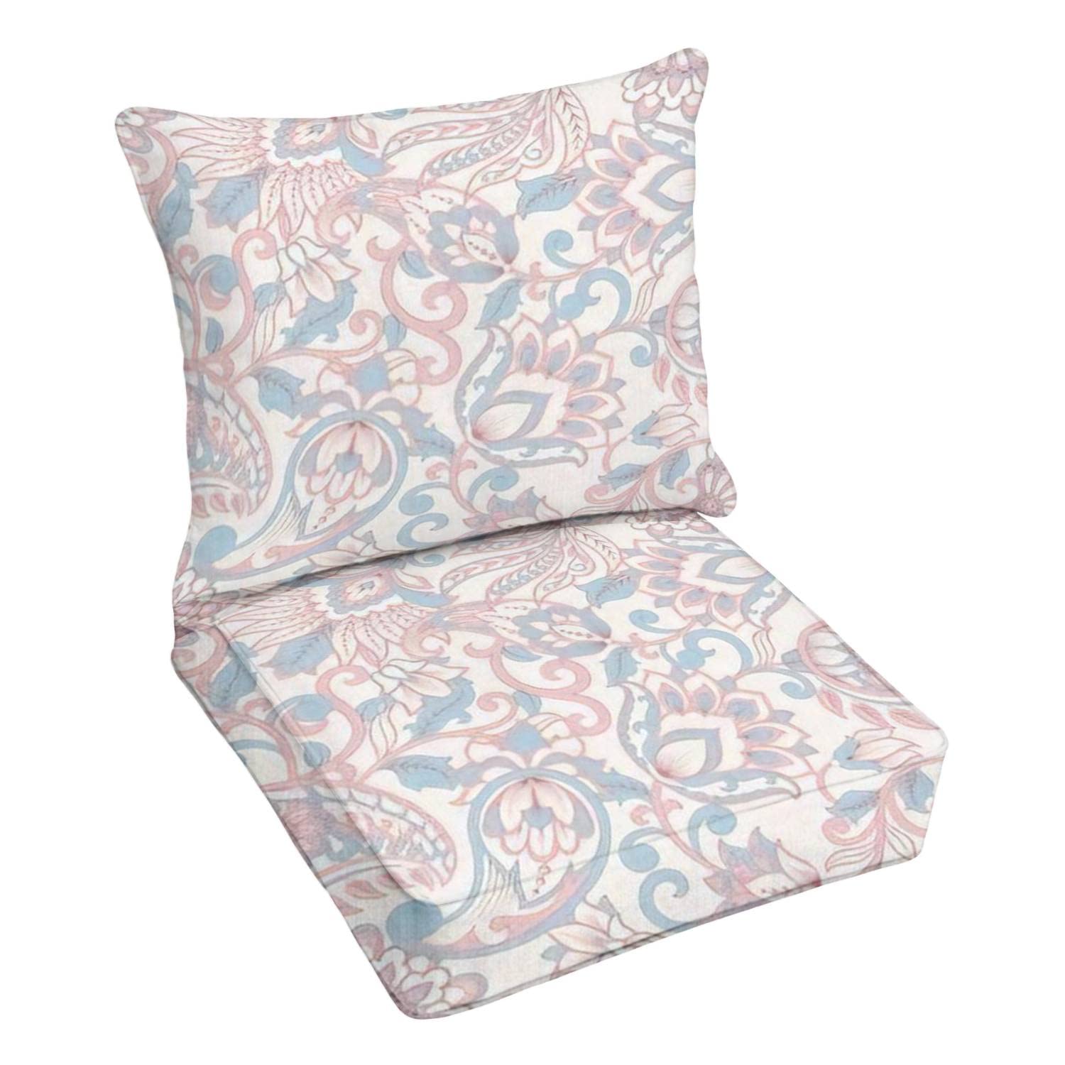 Premium Outdoor Deep Seating Cushion Set - Paisley Seamless Damask Pattern - Waterproof Patio Furniture Replacement Cushions for Lounge Chairs, Sofas & Conversation Sets - Perfect for Backyard, Poolside & Garden Relaxation