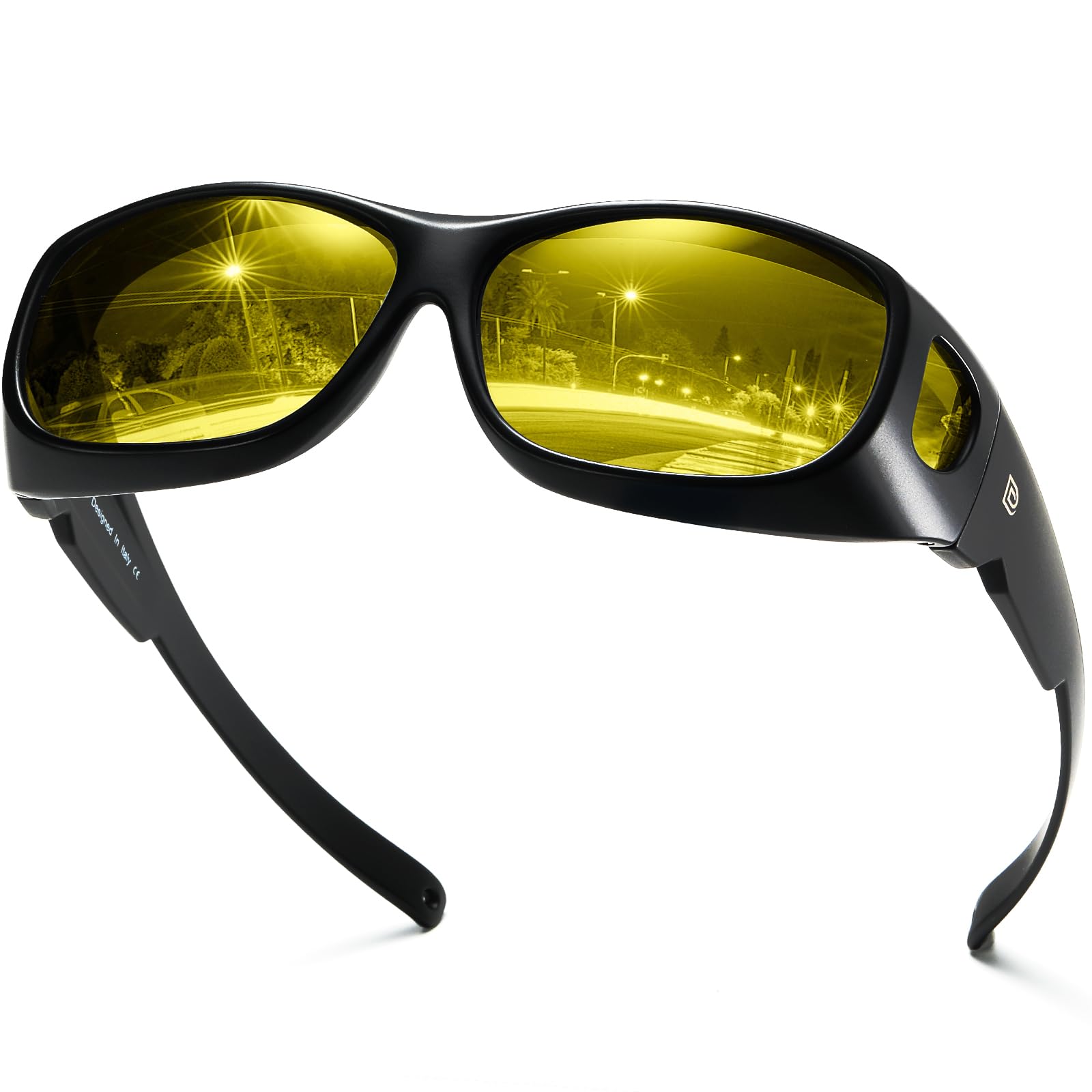 DUCO Night Vision Driving Glasses - Anti Glare Polarized Yellow Lens for Men & Women - Fit Over Prescription Glasses - Perfect for Night Driving, Fishing & Low Light Conditions
