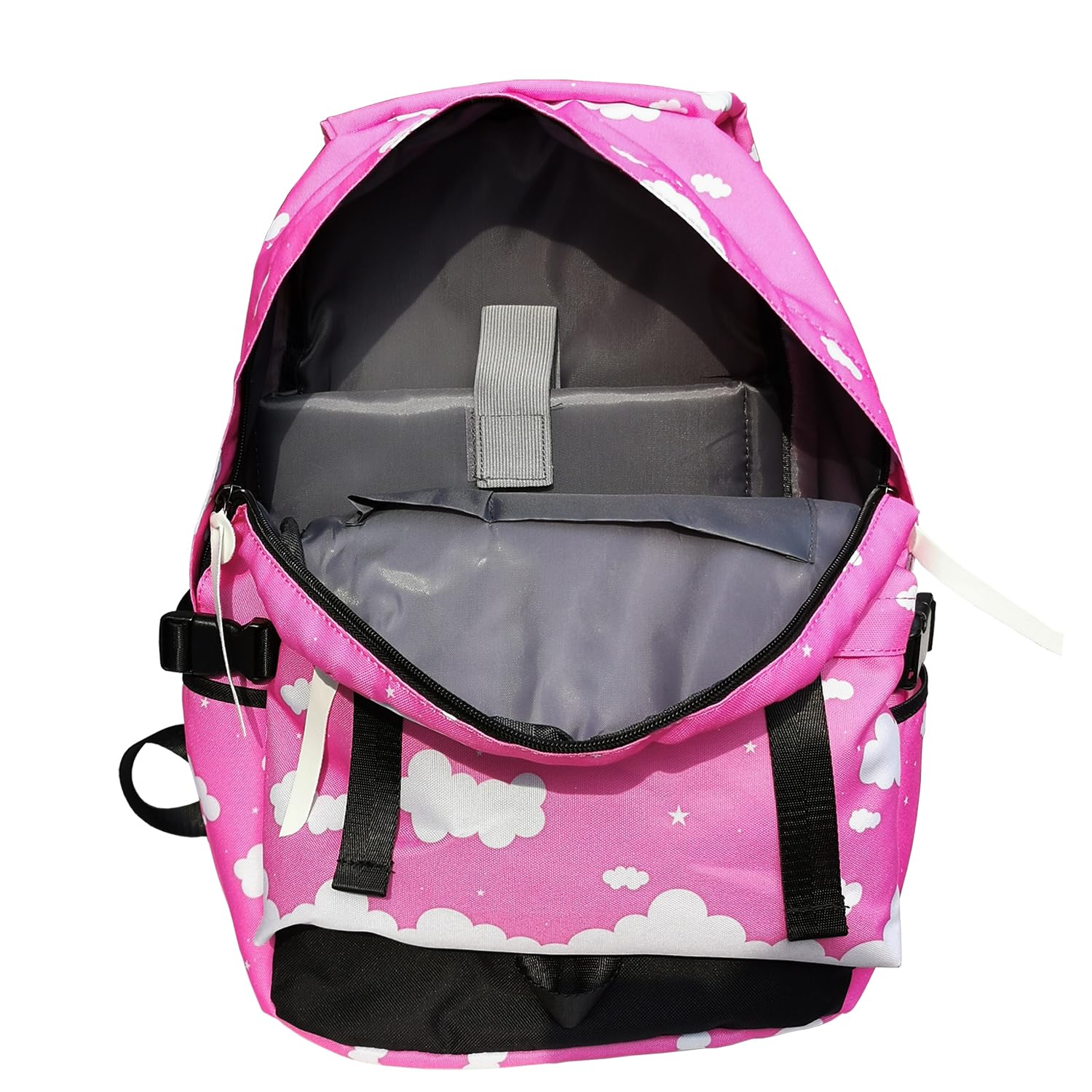 Stylish Pink Clouds Canvas Backpack - Lightweight Shoulder Bag for Women & Girls, 13-14 Inch Laptop Rucksack for Travel, School & Work | Durable Travel Backpack with Large Capacity