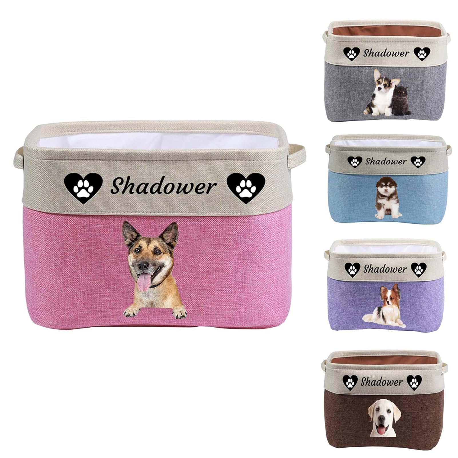 **Custom Personalized Dog Toy Basket with Pet's Picture & Name - Foldable Collapsible Pet Toy Storage Bin, Sturdy Dog Toy Organizer for Dog Clothes & Accessories (Pink) - Perfect for Home, Travel & Gifts**