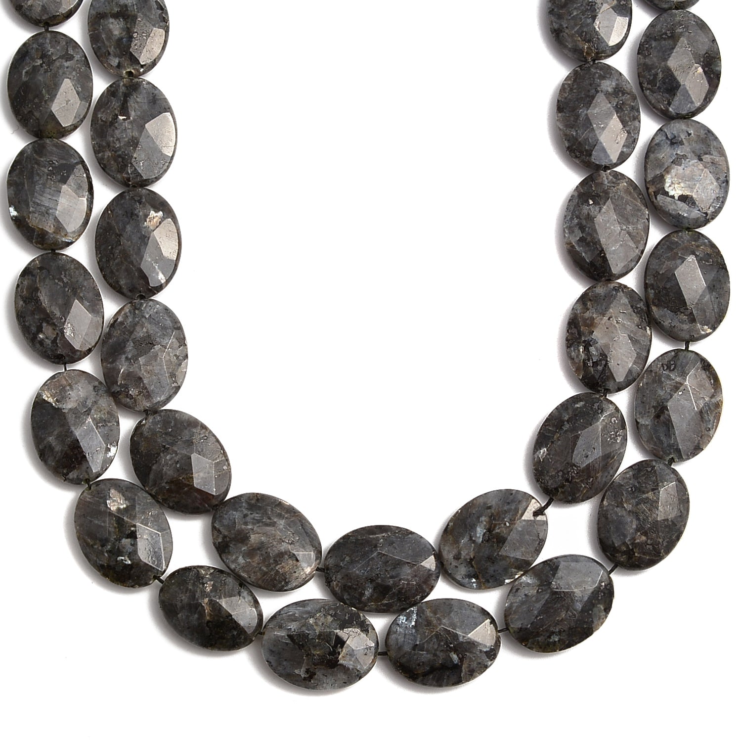 Larvikite Labradorite Faceted Flat Oval Beads 13x18mm 15x20mm 15.5 Inch Strand - Premium Gemstone Beads for Jewelry Making, DIY Crafts & Healing Crystal Bracelets