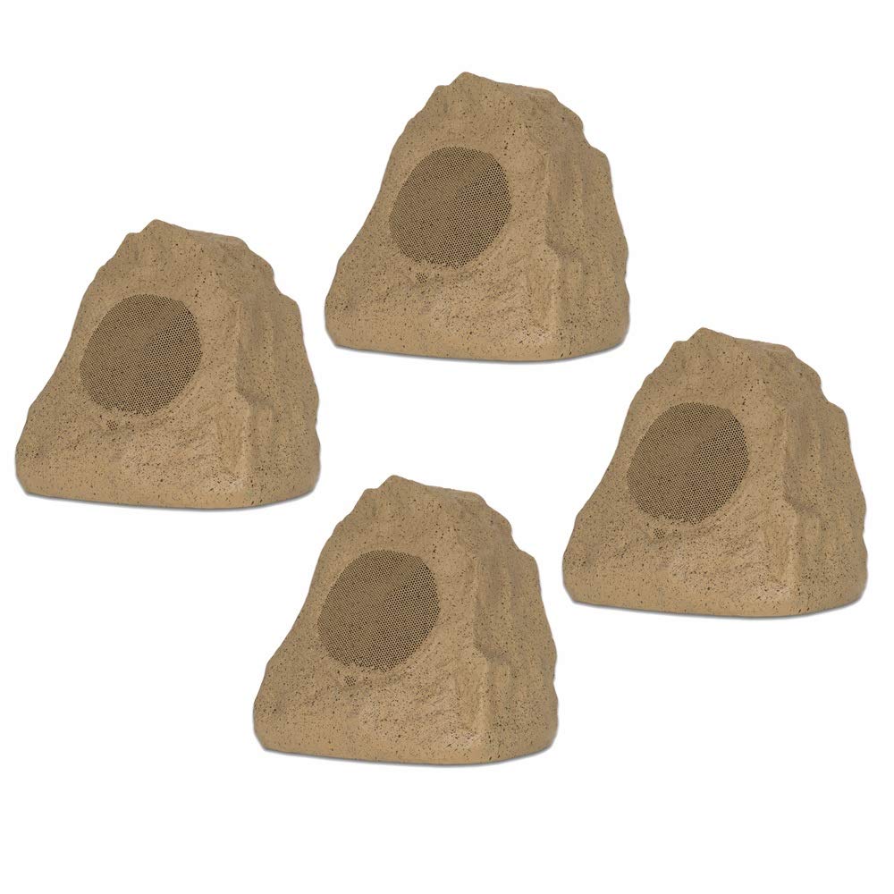 Theater Solutions 4R4S Outdoor Weatherproof Sandstone Rock Speakers - 4 Piece Set (1000W) - Perfect for Patio, Garden, Poolside & Backyard Entertainment