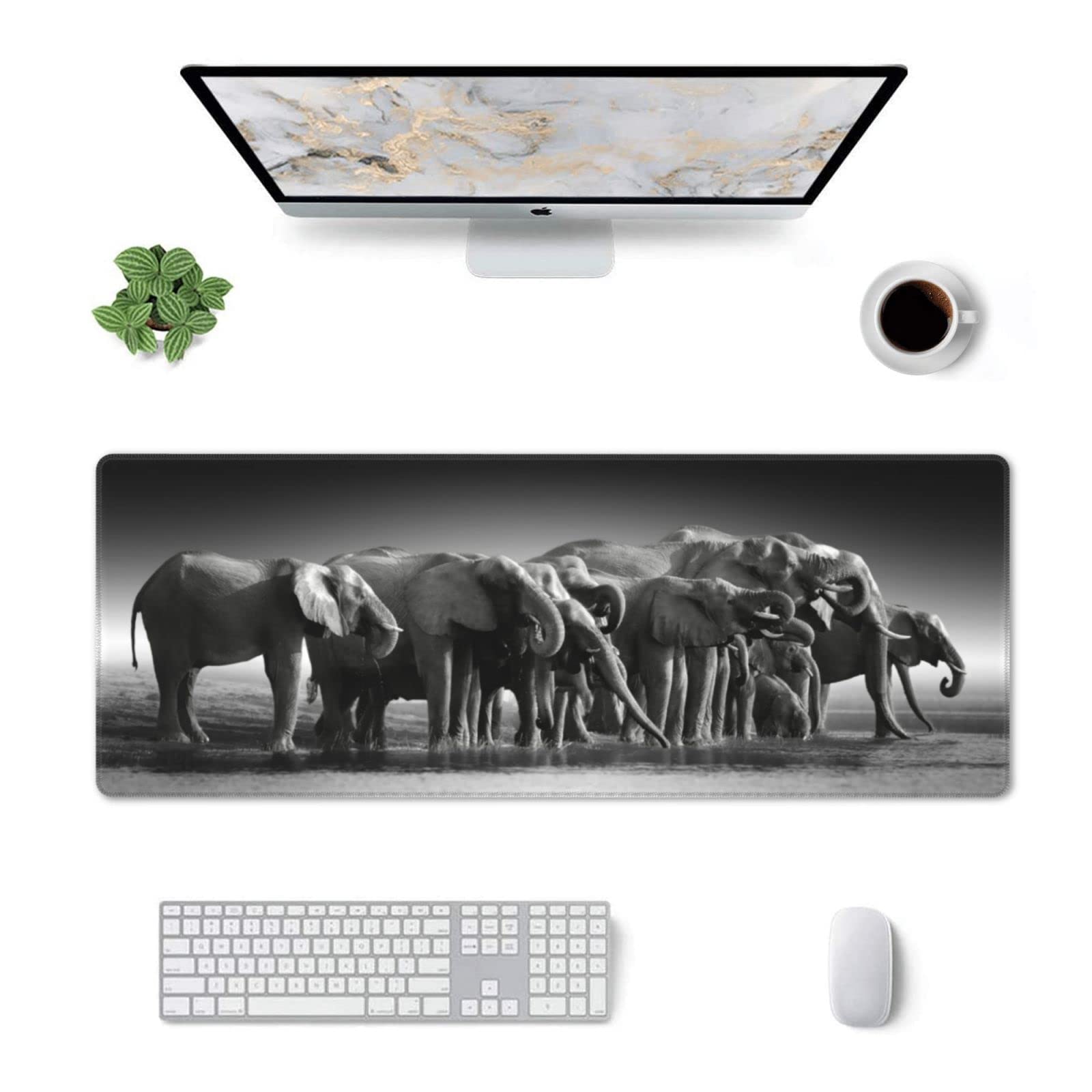 Elephants Family Gaming Mouse Pad - Non-Slip XL Large Mousepad with Stitched Edge & Rubber Base - Perfect for PC, Laptop, Computer Gaming & Office Work
