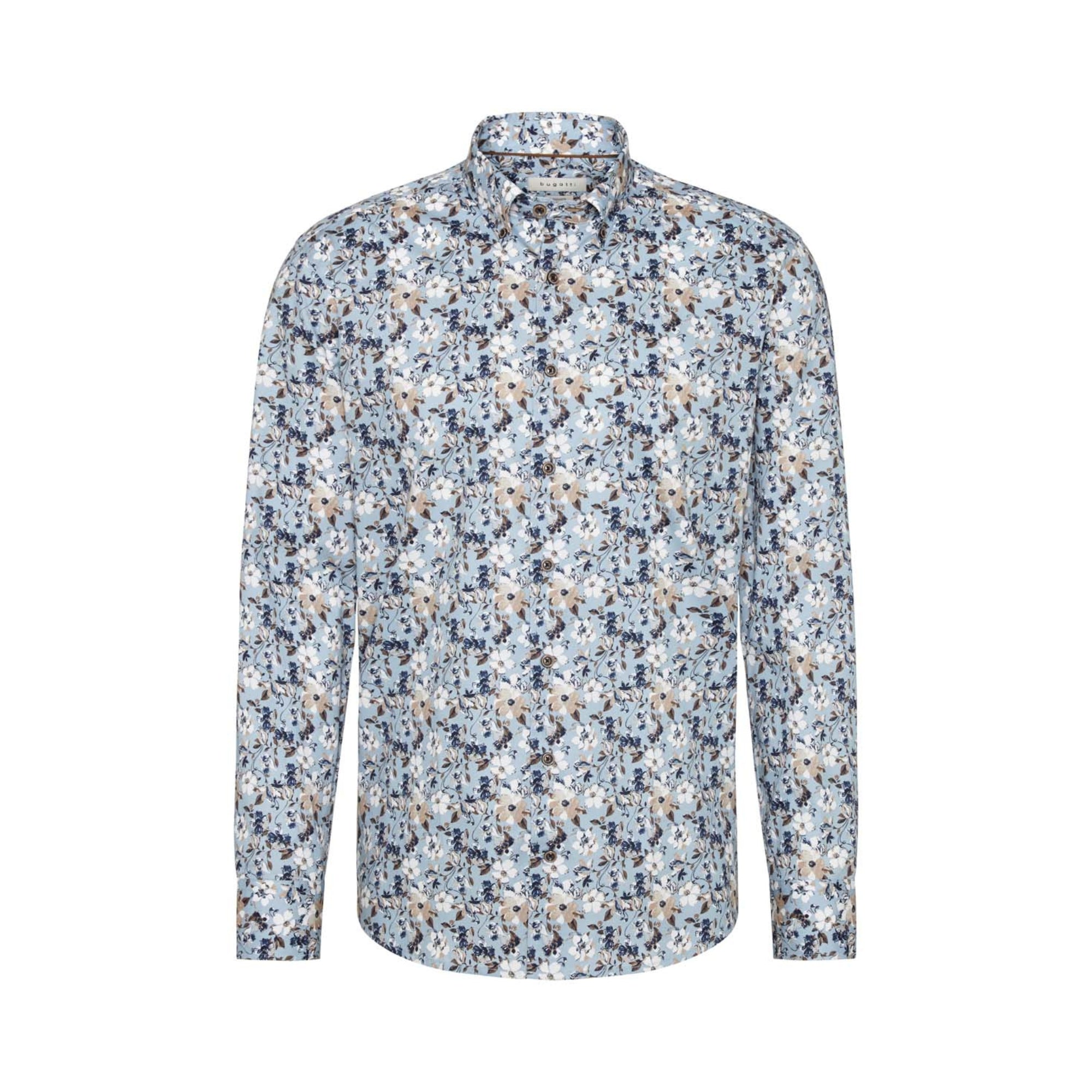 Bugatti Men's Casual Shirt - Blue, Light Blue & Black Colors | Comfortable Button Down Shirt for Office, Travel & Everyday Wear