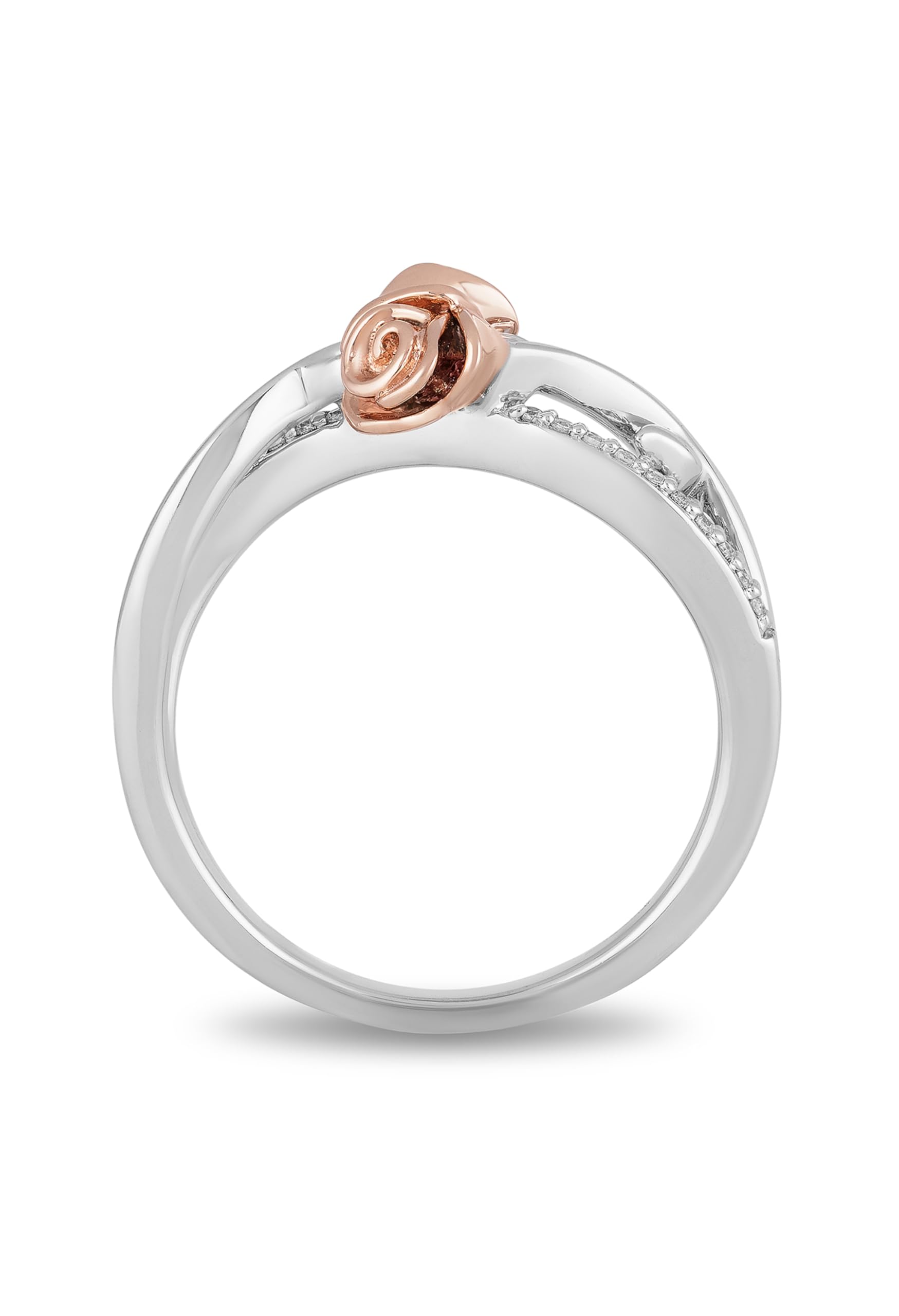 Jewelili Enchanted Disney Belle Rose Fashion Ring - 14K Rose Gold over Sterling Silver with 1/10 Cttw Diamond | Elegant Jewelry Gift for Women, Perfect for Anniversaries, Birthdays & Special Occasions