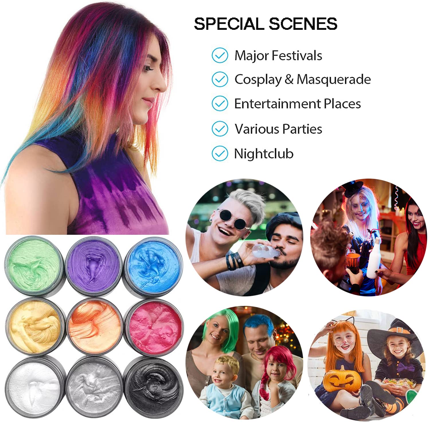 Purple Temporary Hair Color Wax - 4.23 oz Unisex Natural Hairstyle Pomade Cream for Party, Cosplay & Halloween - Vibrant Non-Permanent Hair Styling for Costumes, Events & Creative Looks
