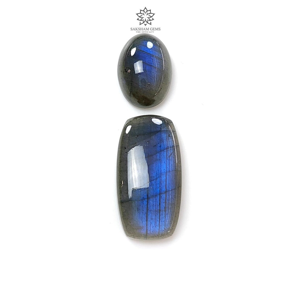 Natural Blue Labradorite Gemstone Cabochon Set - Untreated Oval, Baguette & Cushion Shapes (2pcs) for Jewelry Making, Wire Wrapping & Healing Crystal Collection