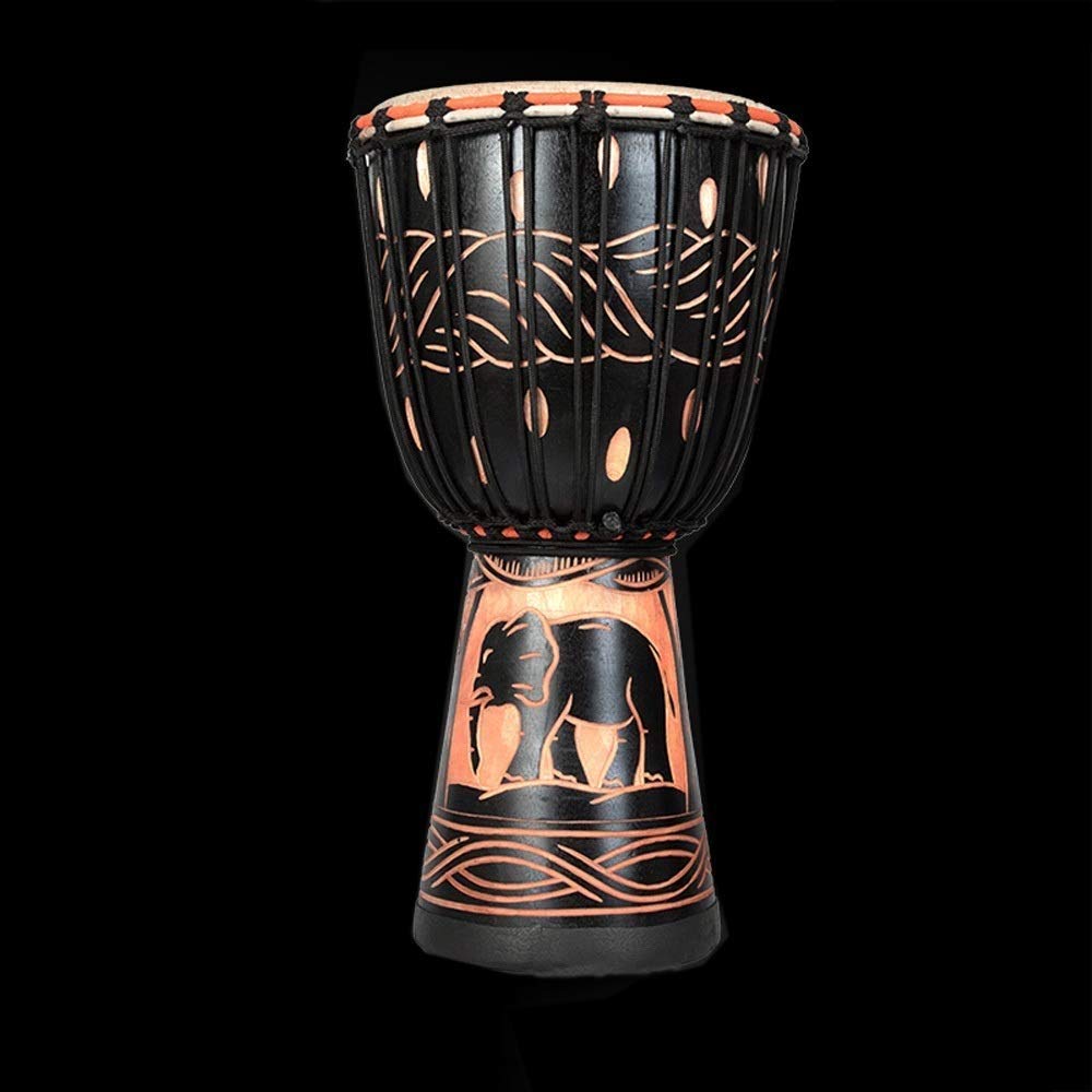 Hand-Painted 8 Inch African Djembe Drum - Mahogany Wood with Goatskin Drumhead, Authentic Bongo Congo Design, Handmade Carved Elephant Patterns | Perfect for Kids, Beginners, Music Class, Cultural Events & Home Decor