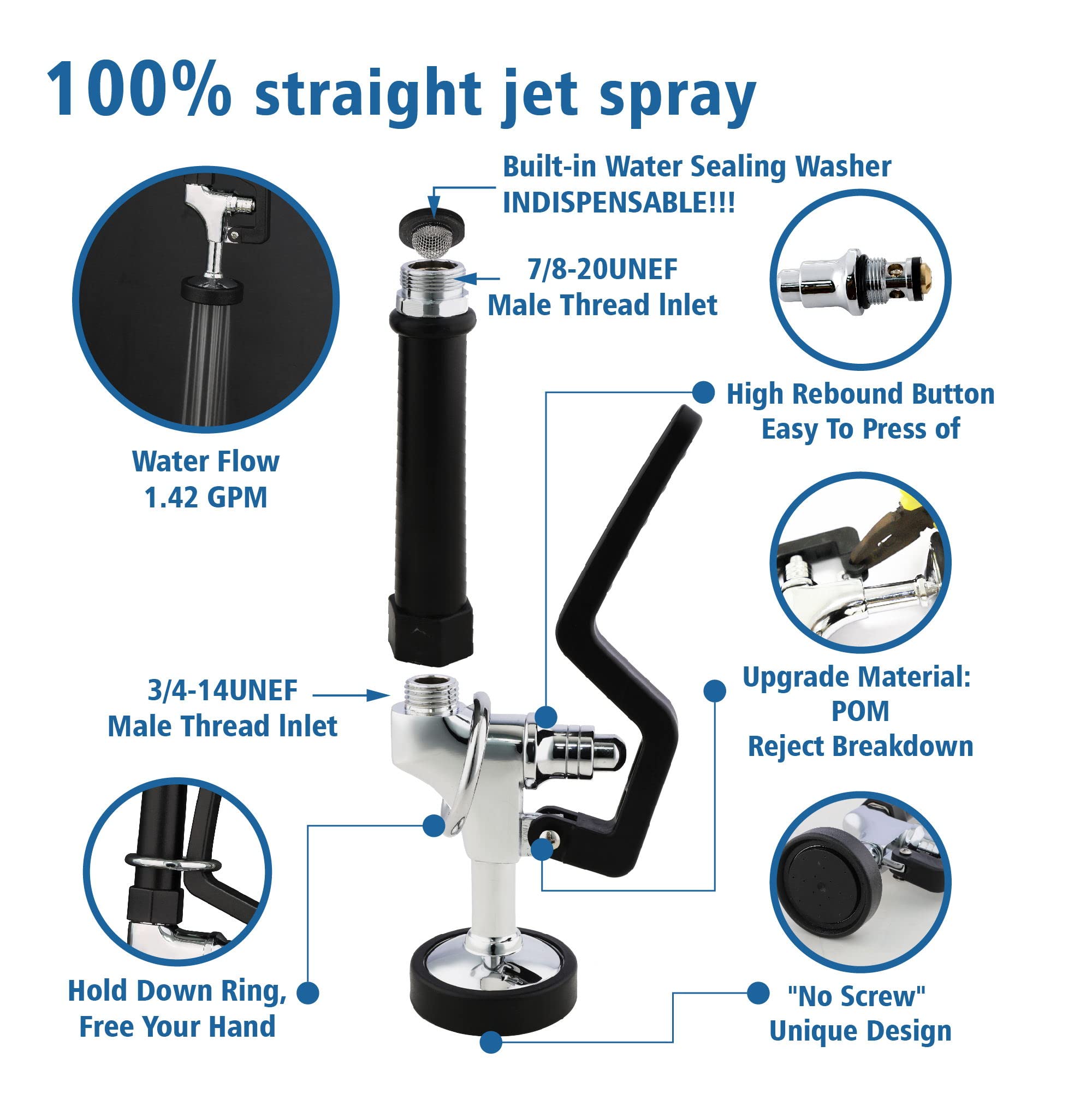 High Pressure Commercial Pre-Rinse Spray Head - Brass Replacement Spray Valve Kit for MaxSen Dishwasher Faucet | Perfect for Restaurant, Hotel & Commercial Kitchen Sinks | Heavy-Duty Pre-Rinse Sprayer for Busy Food Service Environments