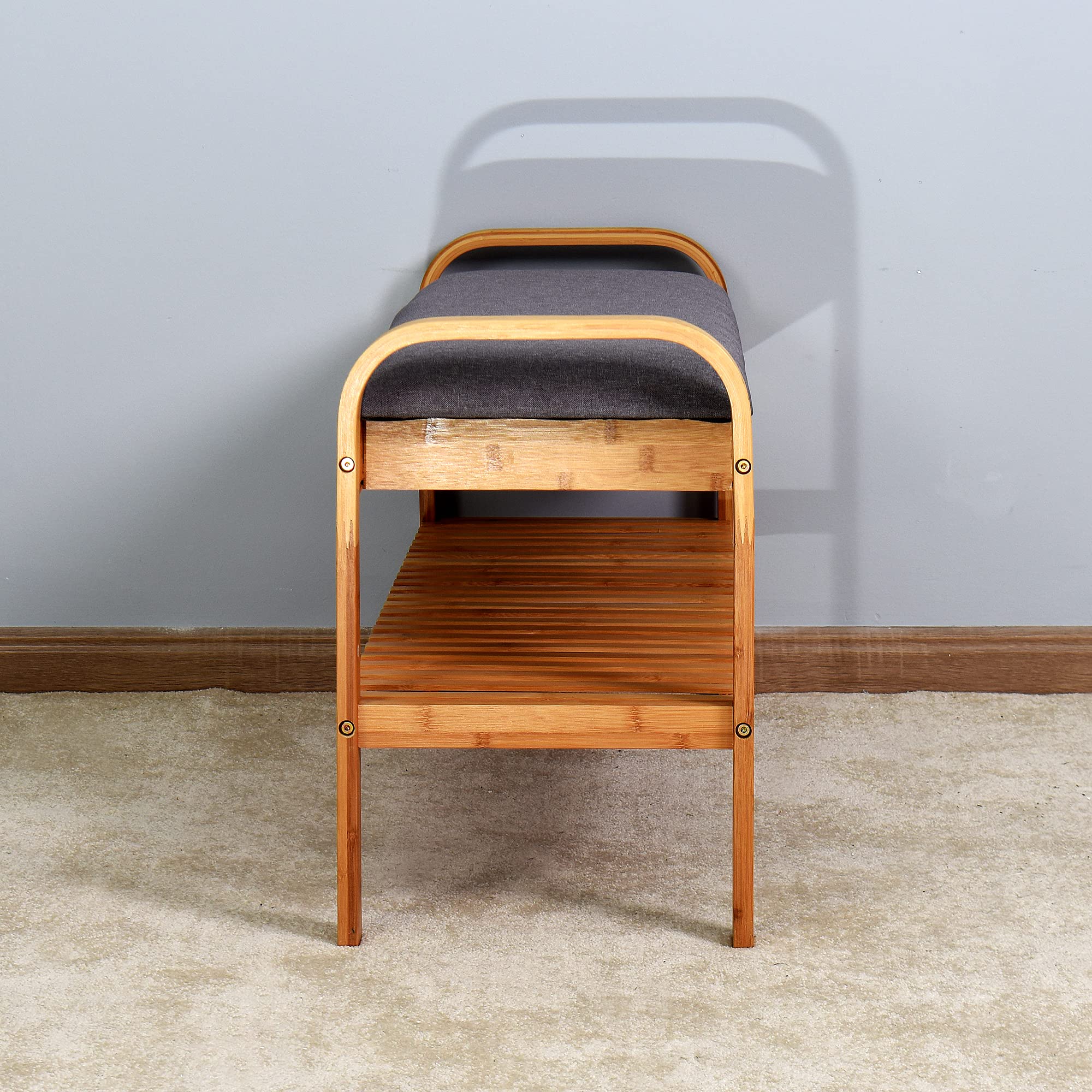 HomVent Shoe Bench with Storage - Small Entryway Bench Seat, Bamboo Shoe Rack & Stool with Cushion for Hallway, Living Room, Bedroom - Perfect for Organizing Shoes & Adding Seating Space