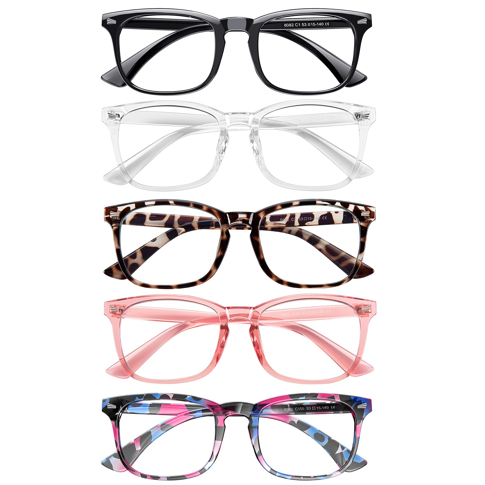 Blue Light Blocking Glasses 5-Pack for Men & Women - Reduce Eye Strain for Work & Gaming