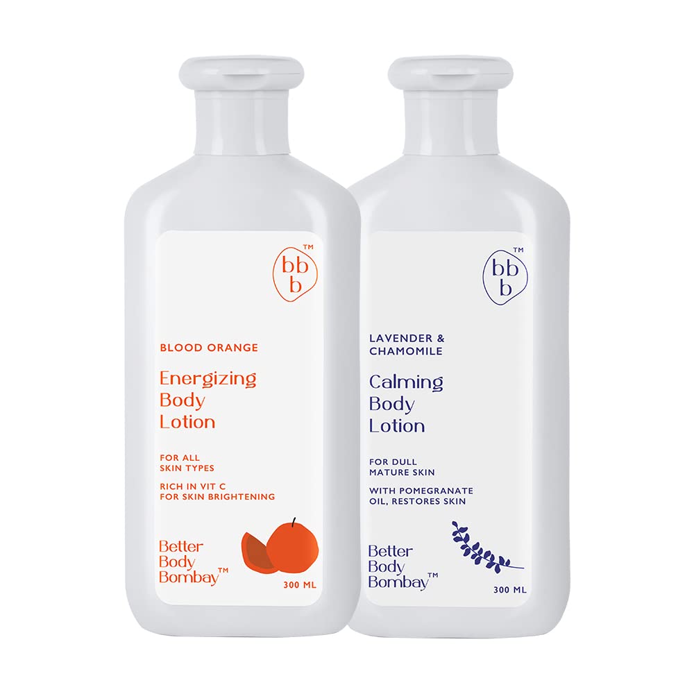 BBB Better Body Bombay Blood Orange Energizing & Lavender Chamomile Calming Body Lotion Duo - Hydrating Moisturizer for All Skin Types | Perfect for Daily Use, Gift Sets & Spa Relaxation