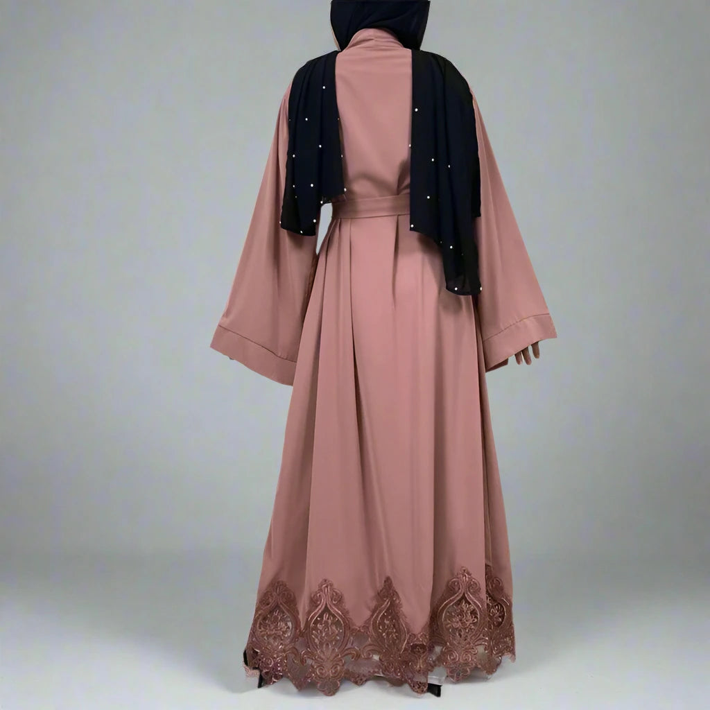 Turkish Nida Embroidery Open Front Cardigan Abaya Dress for Muslim Women - Modest Islamic Fashion for Prayer, Eid, and Everyday Wear