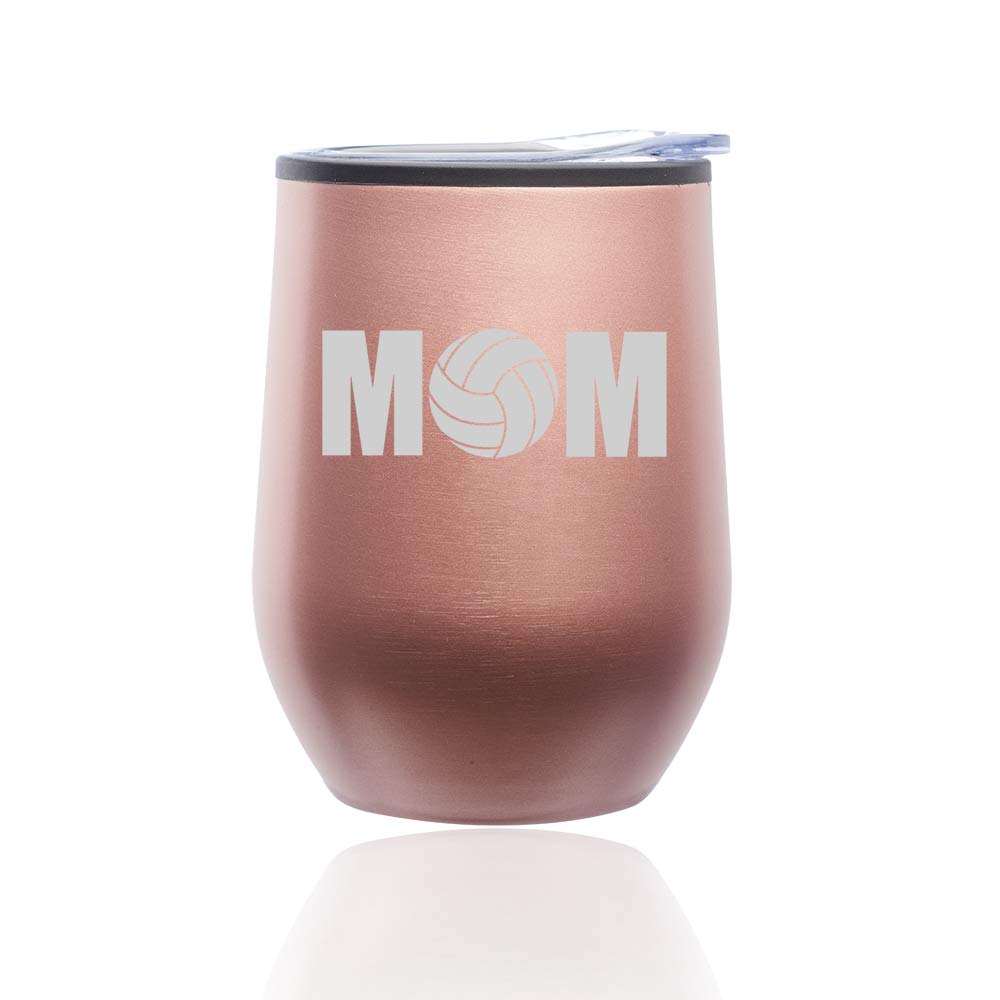 Stemless Wine Tumbler with Lid - 14oz Insulated Coffee Travel Mug, Rose Gold Volleyball Gift for Mom - Perfect for Hot/Cold Drinks, Office, Gym & Outdoor Activities