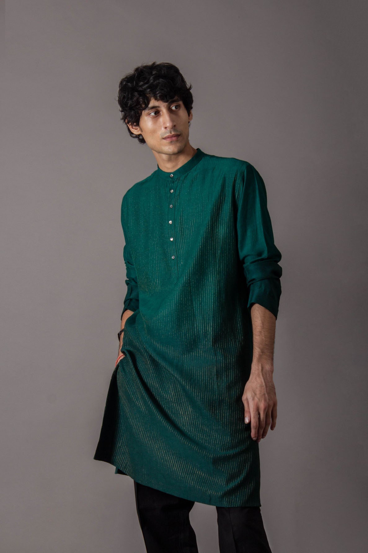 Bade Miyan Kurta Muga Satin Green Ombre - Stylish Indian Men's Kurta for Festivals, Weddings & Casual Wear