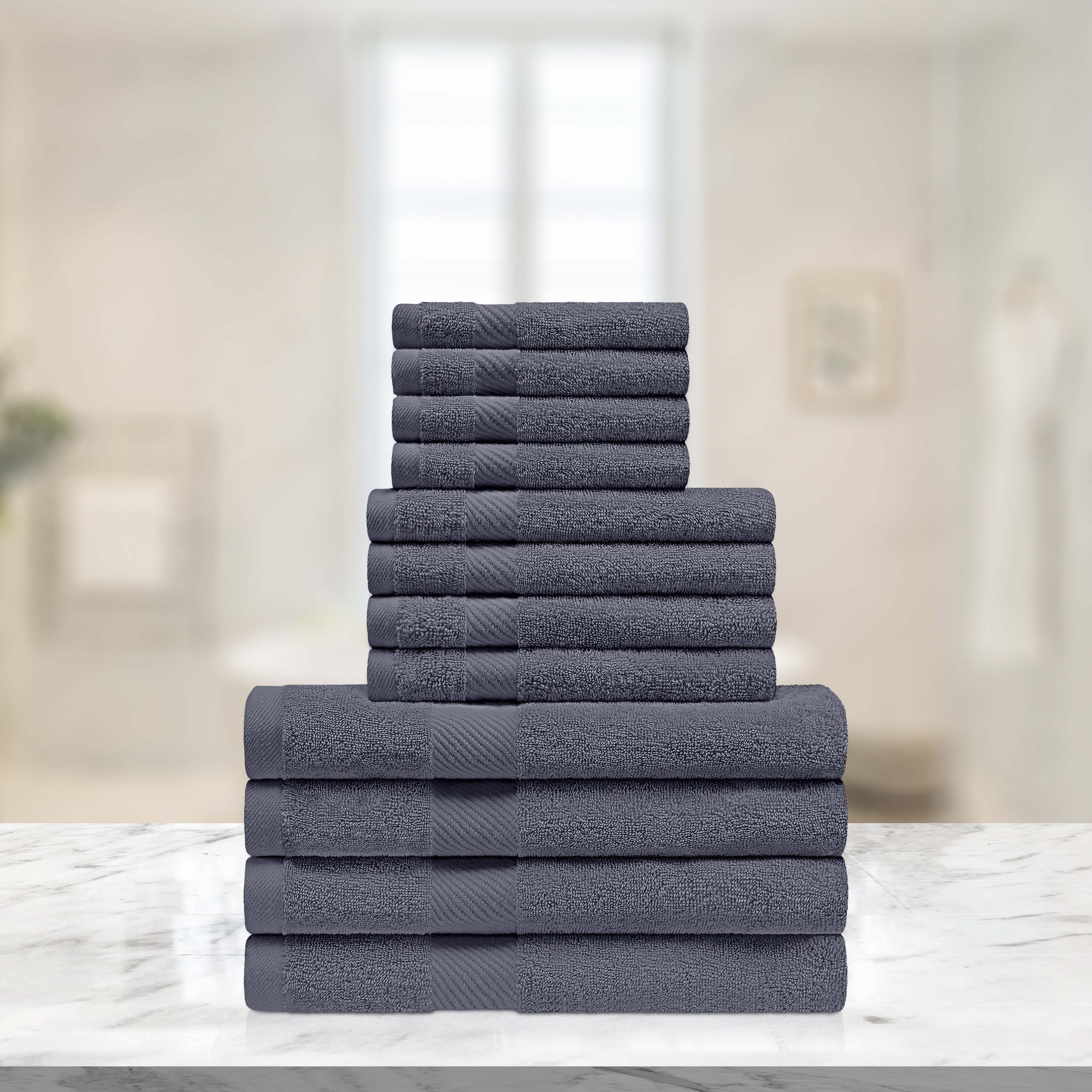 Premium 12-Piece Egyptian Cotton Towel Set - Ultra Soft & Absorbent Bath Towels, Hand Towels & Washcloths - Luxury Spa & Bathroom Essentials for Home & Hotel Use