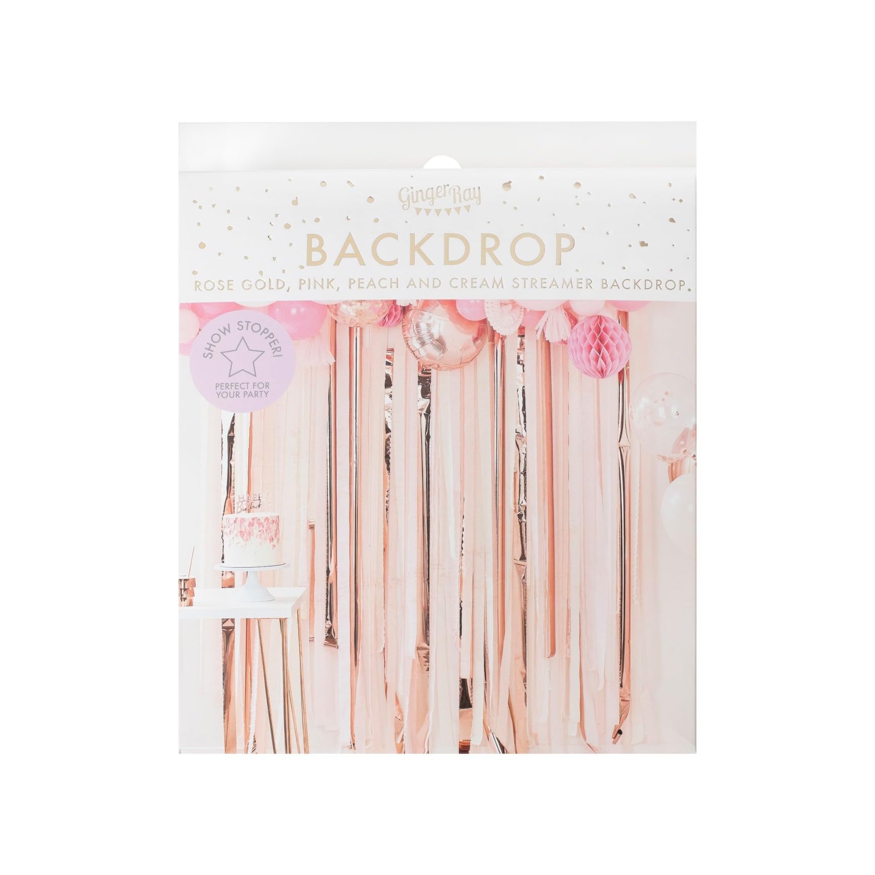 Ginger Ray Pink & Rose Gold Party Streamers Backdrop Kit - Elegant Birthday, Wedding, Baby Shower Decorations for Photo Booth & Event Decor