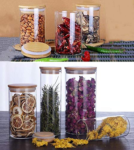 2PCS Clear Glass Food Storage Jars with Airtight Wooden Lids & Silicone Seal - 350ml/11.7oz Kitchen Canisters for Coffee Beans, Tea, Sugar, Candy, Spices - Perfect for Pantry Organization & Countertop Display