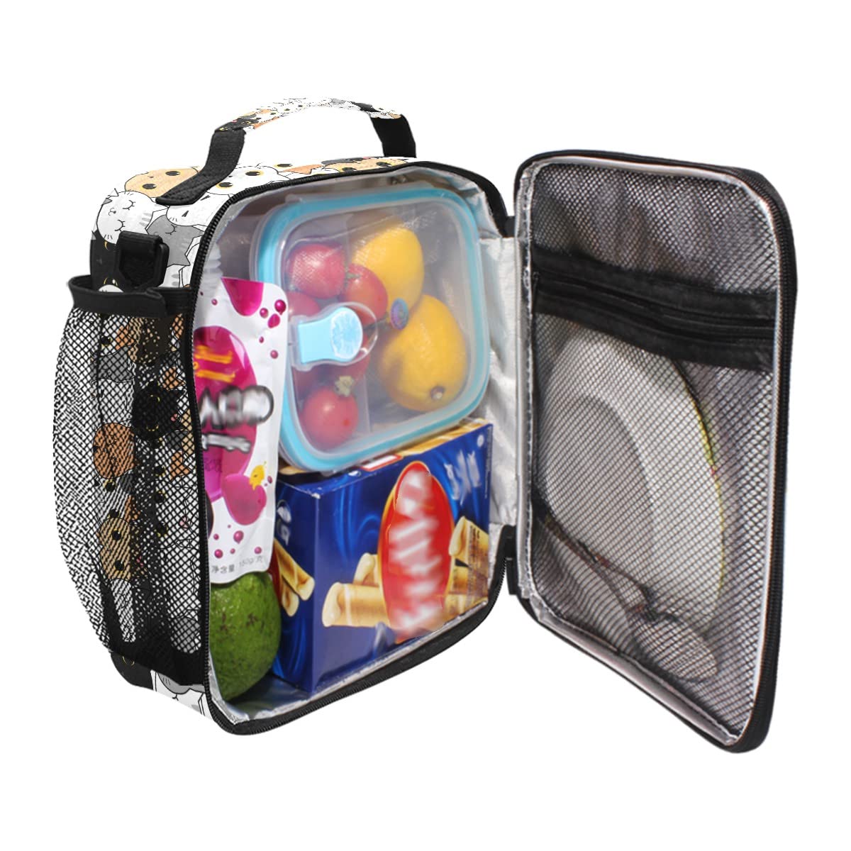 Insulated Cute Cat Pattern Lunch Bag - Leakproof Cooler Tote with Shoulder Strap for School, Work & Picnics | Meal Organizer for Women, Girls & Boys