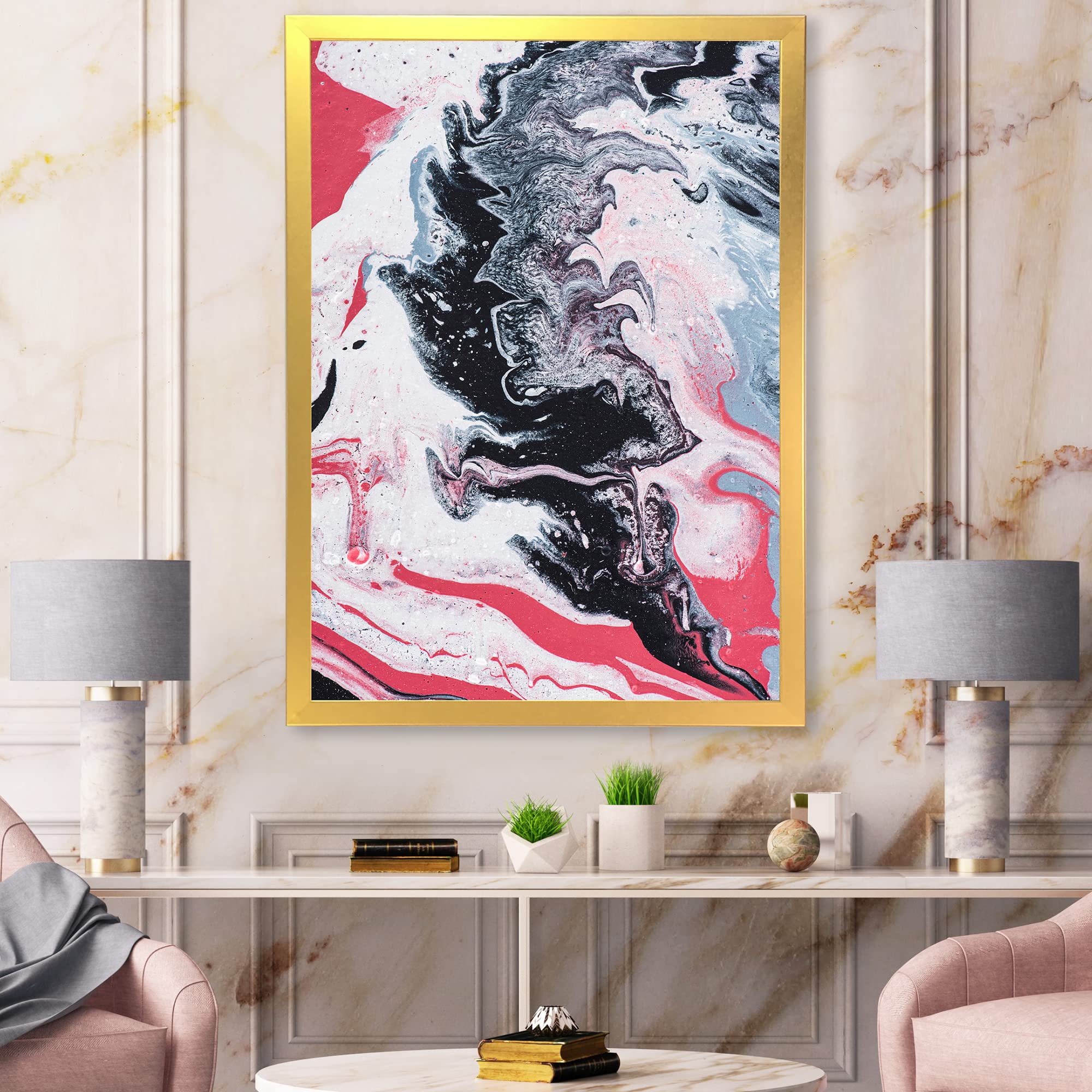 Abstract Marble Wall Art in Pink & Gray - Modern Framed Canvas Painting for Living Room, Bedroom & Office Decor | DesignQ