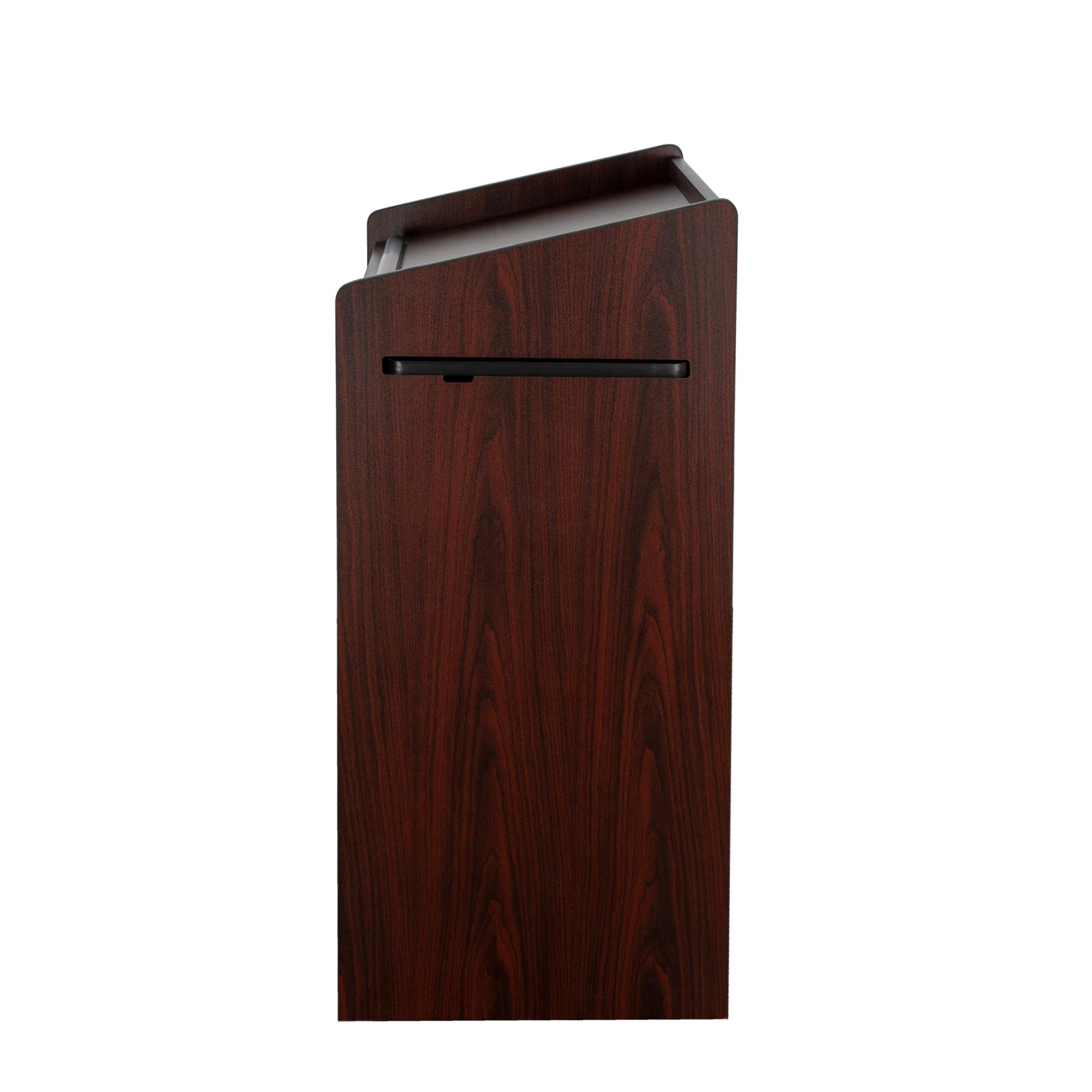 OEF Furnishings Mobile Floor Lectern with Side Shelf & Keyboard Tray - Adjustable Height Mahogany Wood Podium for Church, Classroom, or Home Office Use