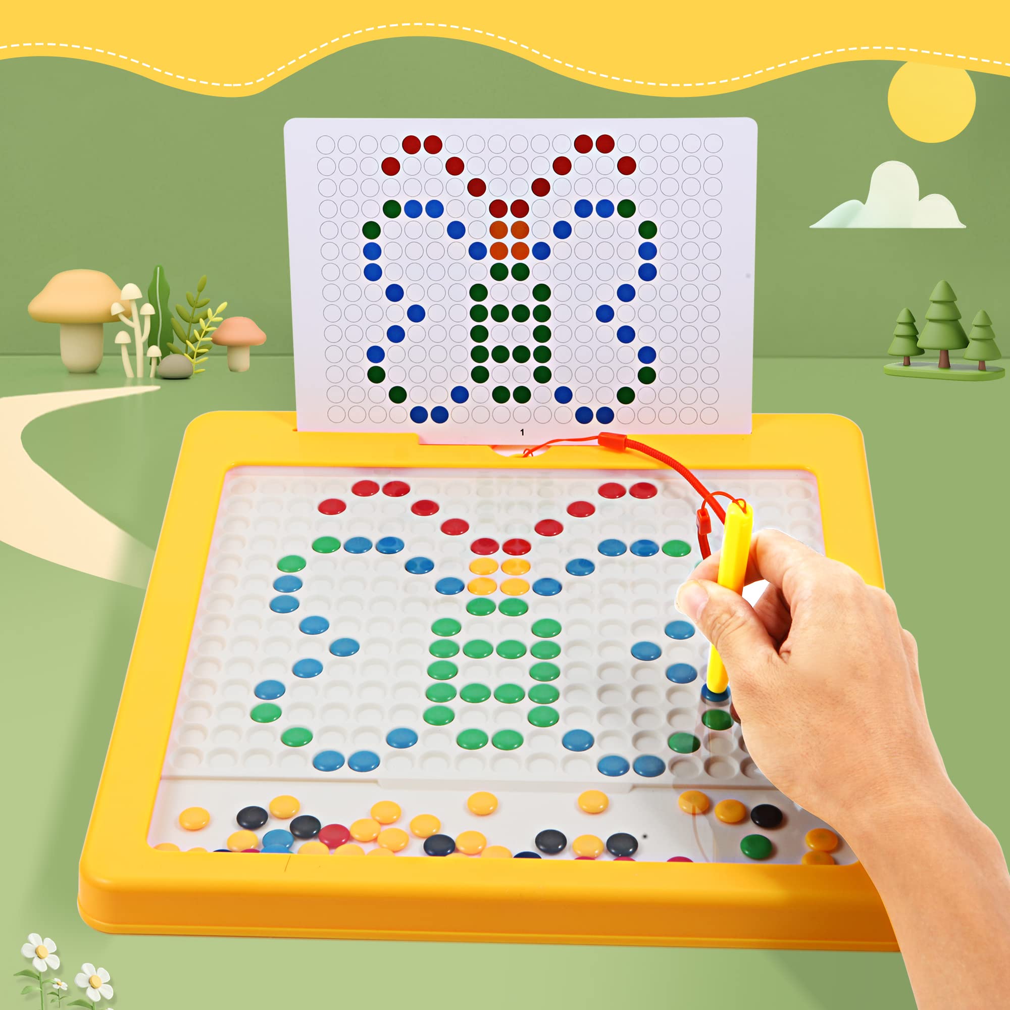 Magnetic Drawing Board for Toddlers - Montessori Educational Sensory Toys for Kids Ages 3-6 - Magnetic Dot Art Doodle Board - Travel Toys for Boys & Girls - Perfect for Road Trips, Airplane Rides & Quiet Playtime