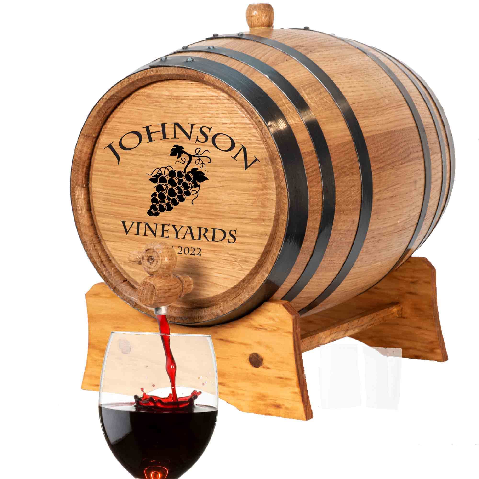 5 Liter Personalized Oak Wine Barrel (1 Gallon) with Stand, Bung & Spigot - Custom Engraved V16 Design for Aging Whiskey, Bourbon, Cocktails & Beer | Perfect for Home Bars, Gifts & Craft Brewing