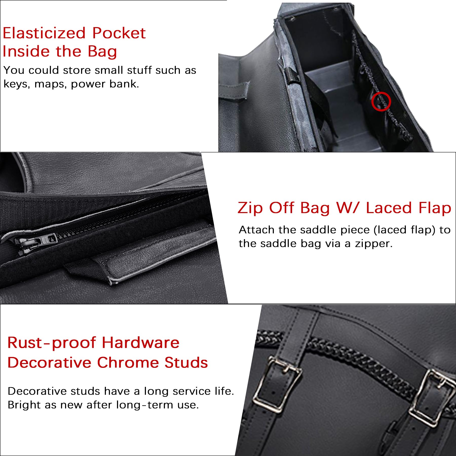 Dream Apparel Faux Leather Motorcycle Saddle Bags - Universal Throw Over Side Bags for Honda Shadow, Sportster, Softail & Dyna V-Star - Waterproof PVC Storage (Black No Studs) - Perfect for Road Trips & Daily Commuting