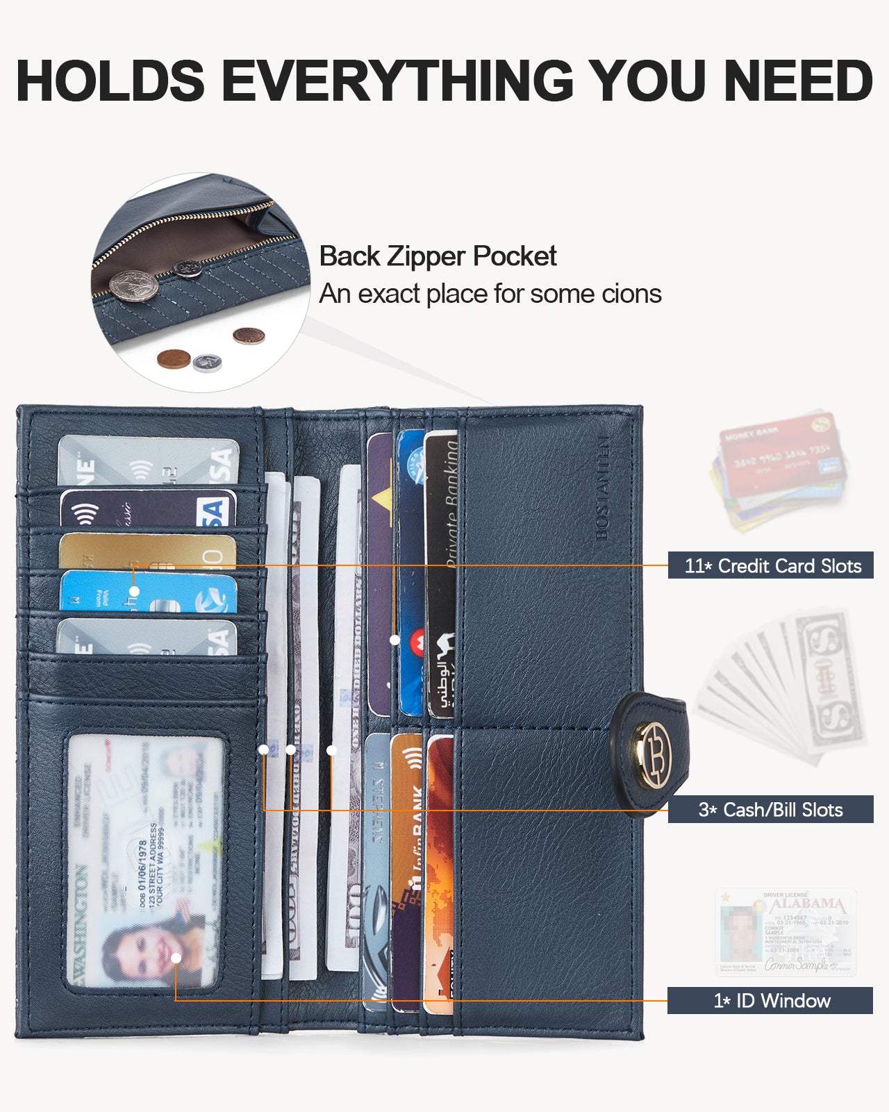 Luna Slim Quilted Leather Bifold Card Wallet for Men & Women - RFID Blocking Minimalist Wallet with ID Window - Perfect for Travel, Business & Everyday Use