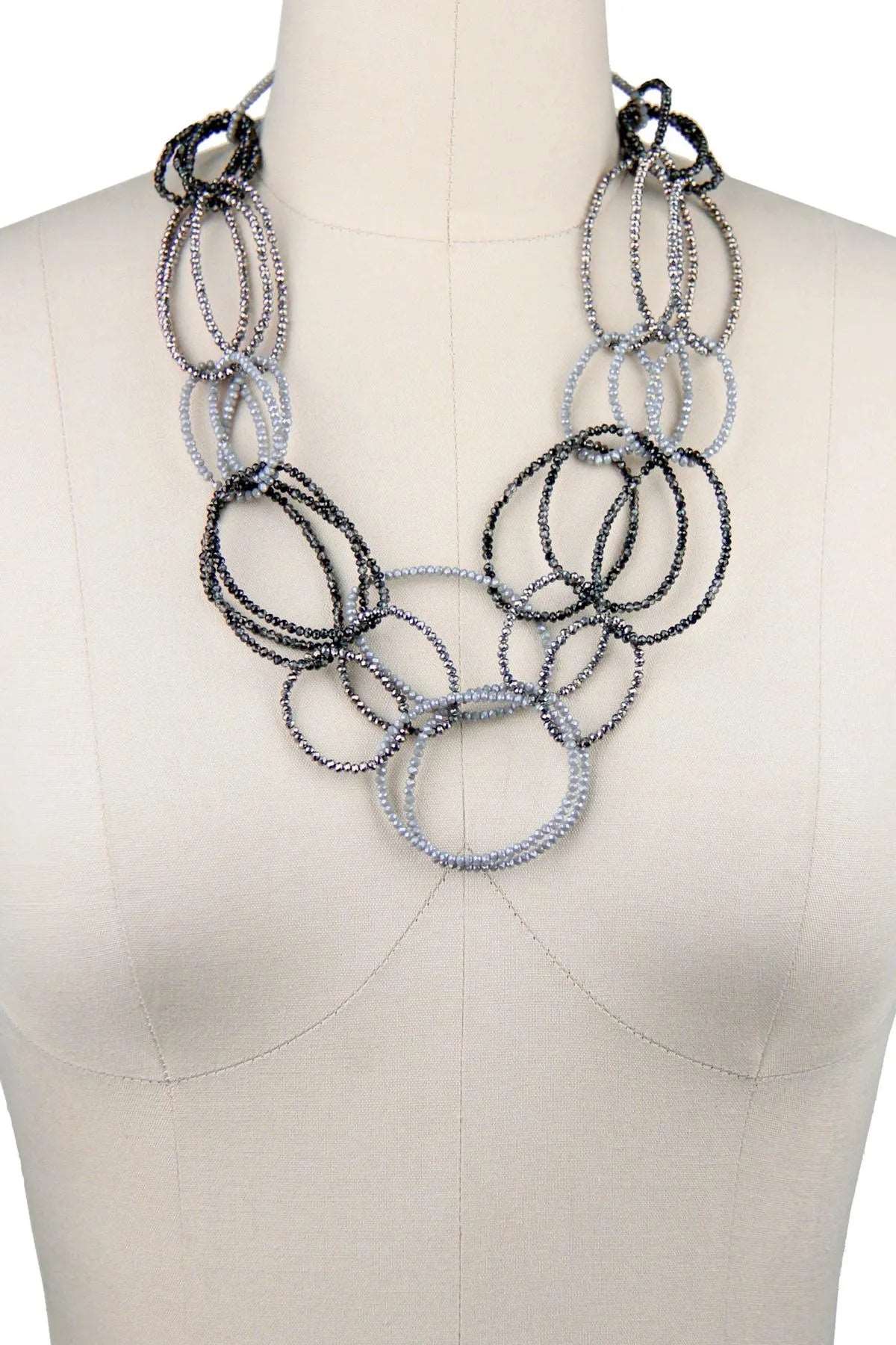 3 Layer Oval Multi Crystal Beaded Necklace for Women - Elegant Layered Statement Jewelry for Party, Wedding & Evening Wear