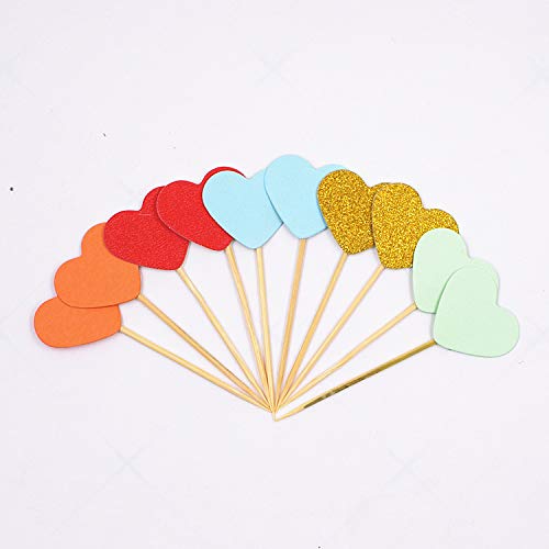 Flairs New York Red Glitter Mini Hearts Cupcake Toppers - Pack of 10 | Party Decorations for Birthday, Wedding & Baby Shower | Premium Baking Supplies for Cake Decorating