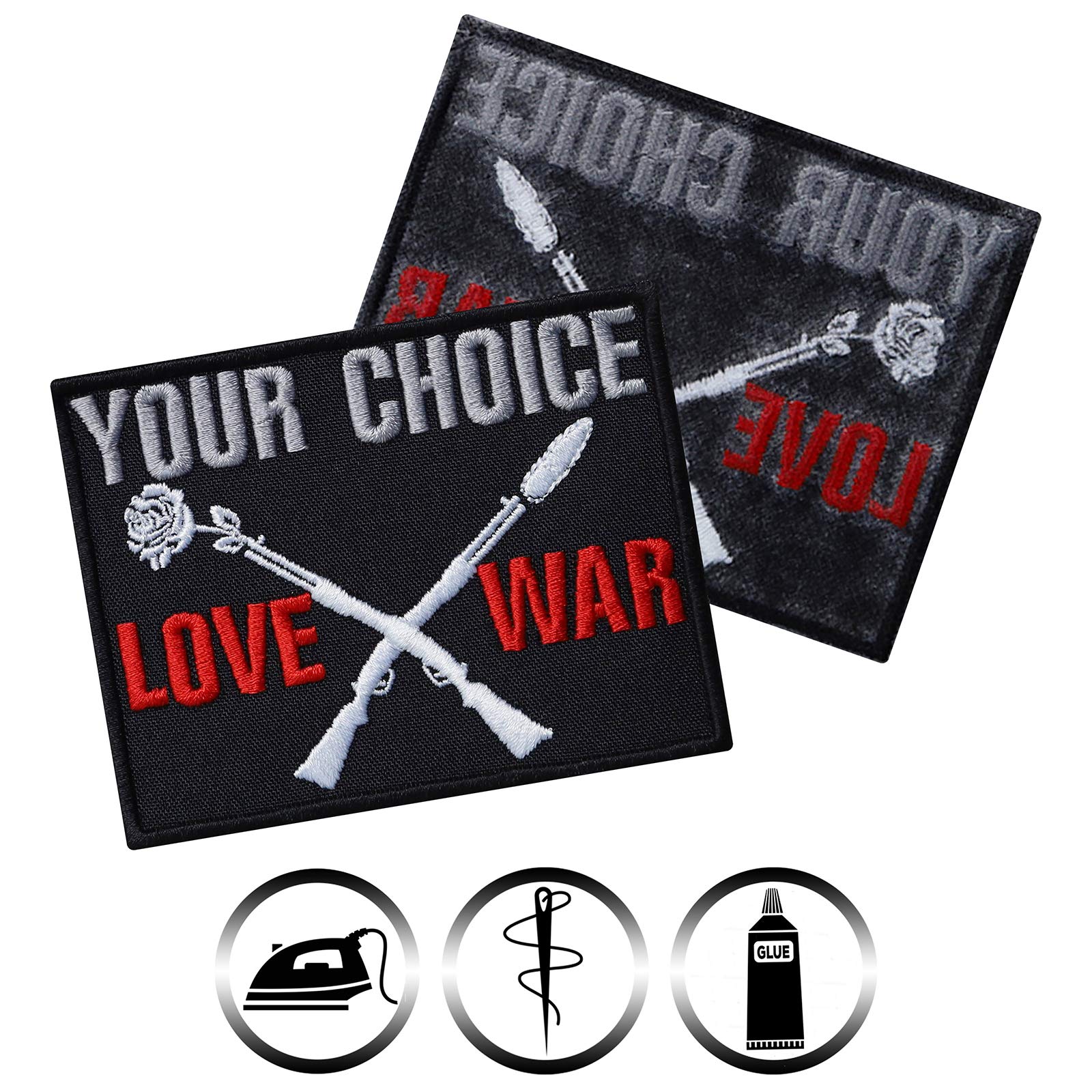 Love OR WAR - Your Choice Morale Patches | Sew On & Iron On Patches for Fighters, Boxers, Bikers & Military | 3.54X2.75 Inch Applique for Jackets, Jeans, Backpacks & Hats | Perfect for Tactical Gear, Motorcycle Vests & Outdoor Adventures