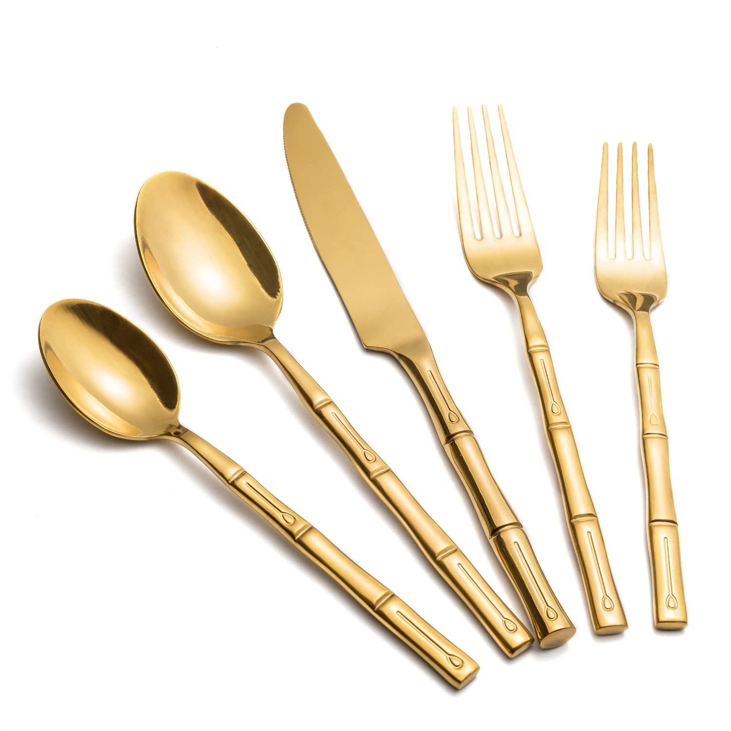 Premium 20-Piece Stainless Steel Flatware Set - Gold & Silver Mirror Finish with Bamboo Pattern - Elegant Cutlery for 4 - Perfect for Weddings, Housewarming Gifts, Dinner Parties & Daily Use