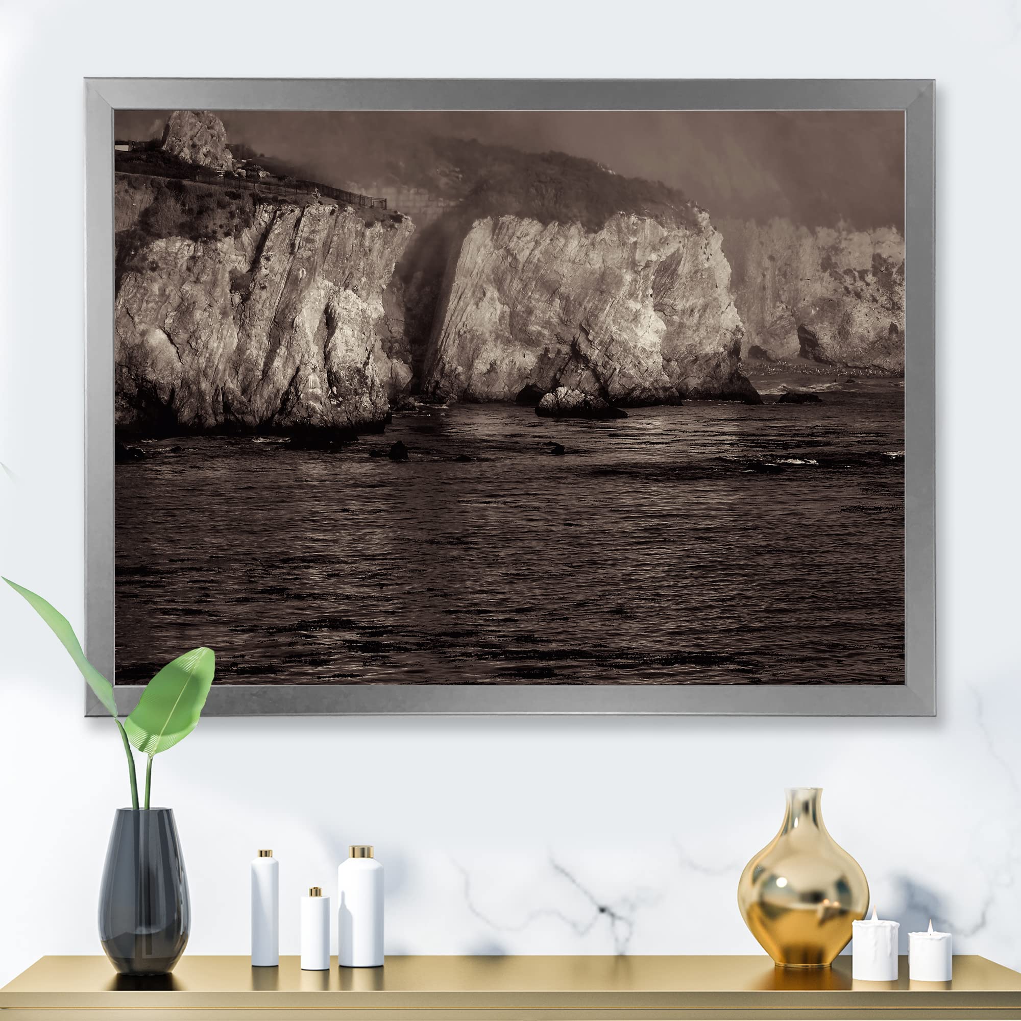 Gold Cliffs In The Fog Modern Framed Wall Art - Premium Canvas Painting for Living Room, Bedroom & Office Decor - Nature Landscape Artwork for Home & Commercial Spaces
