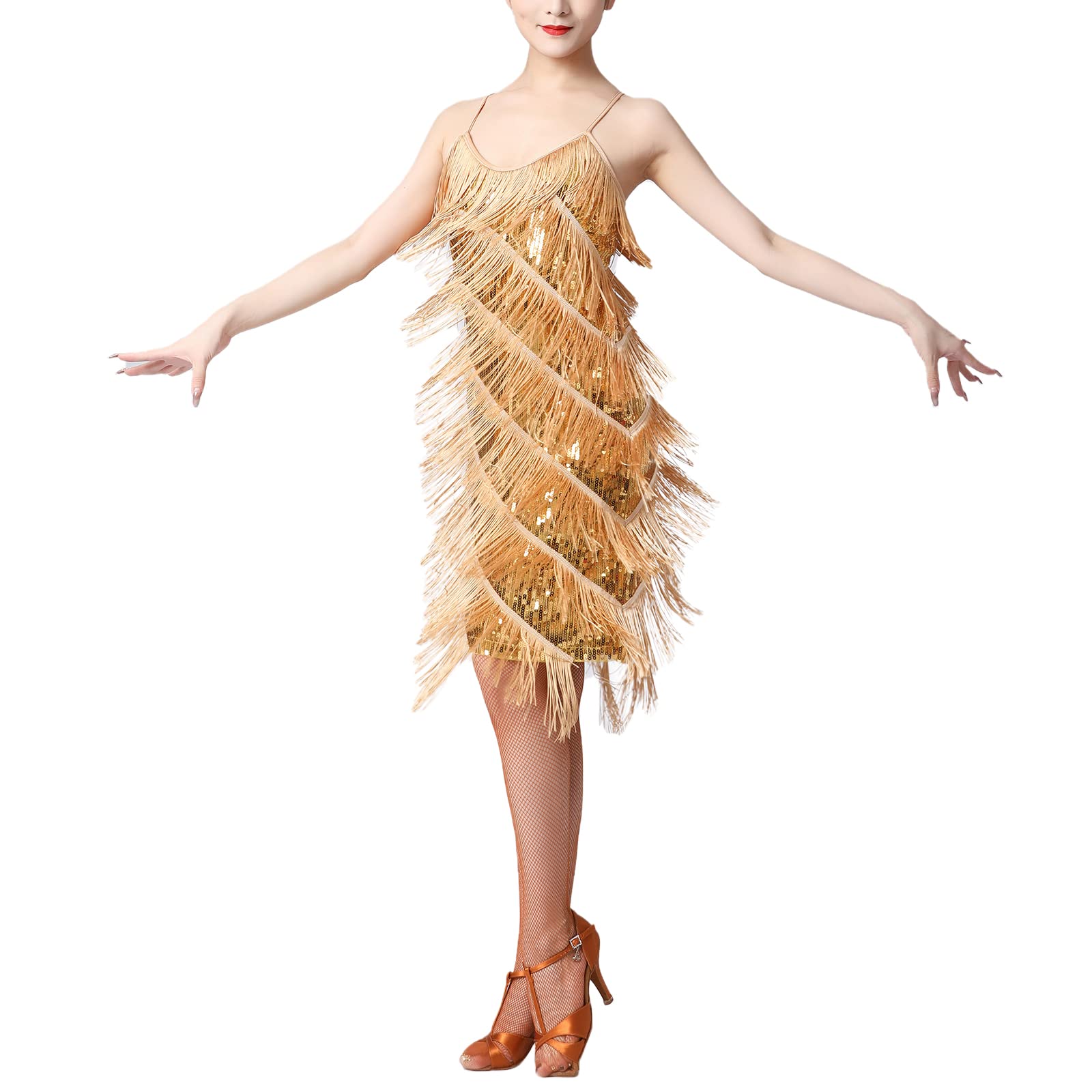 1920s Great Gatsby Flapper Dress for Women - Vintage Fringed Sequin Cocktail Party Dress - Elegant Evening Gown for Roaring 20s Theme Parties, Swing Dancing & Formal Events
