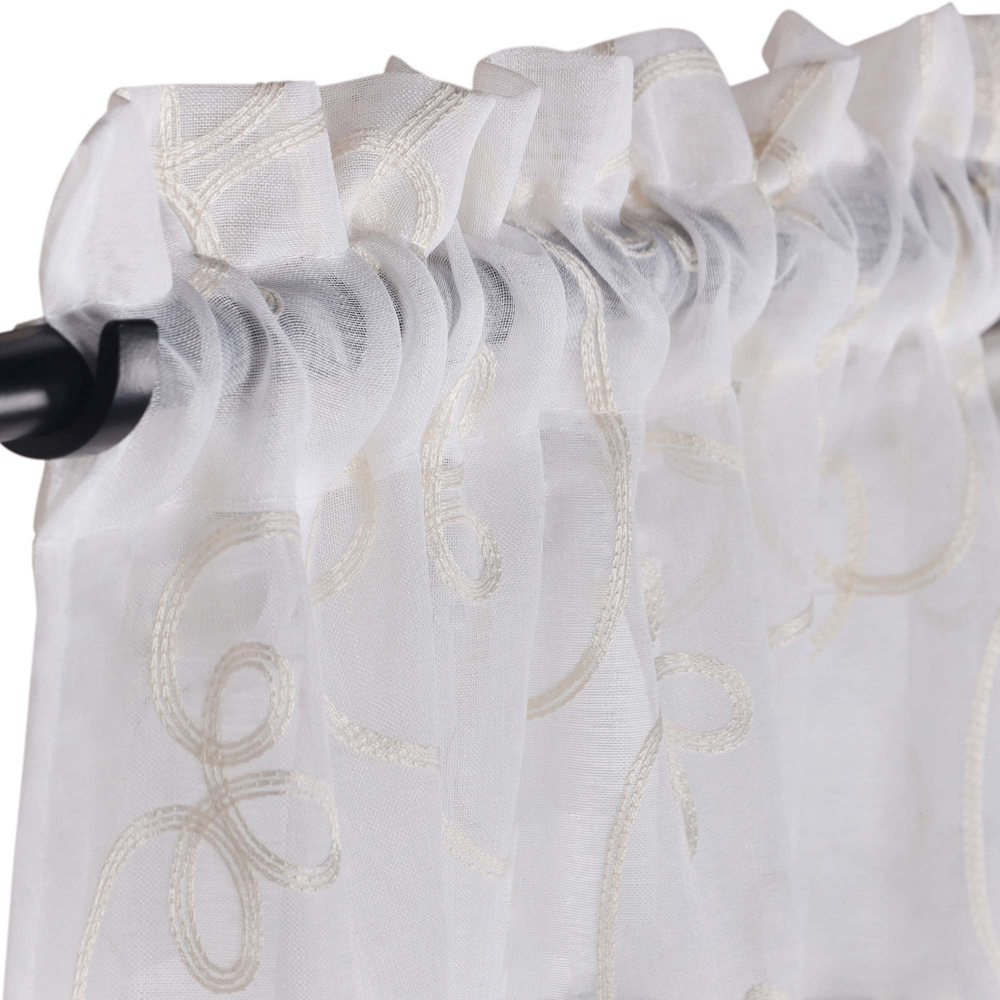 Embroidered Lightweight Sheer Floral Scroll Curtain Panel Set - Elegant Window Treatment for Living Room, Bedroom & Nursery Decor