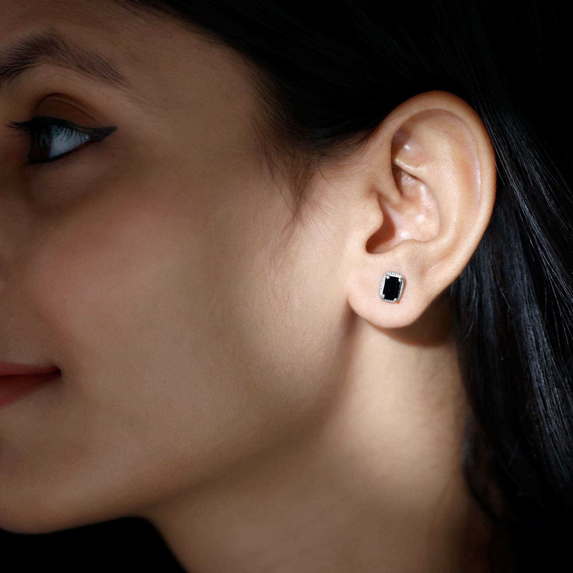 Black Onyx Solitaire Stud Earrings for Women - December Birthstone Jewelry, Elegant Birthday Gift for Her - Perfect for Parties, Weddings & Everyday Wear