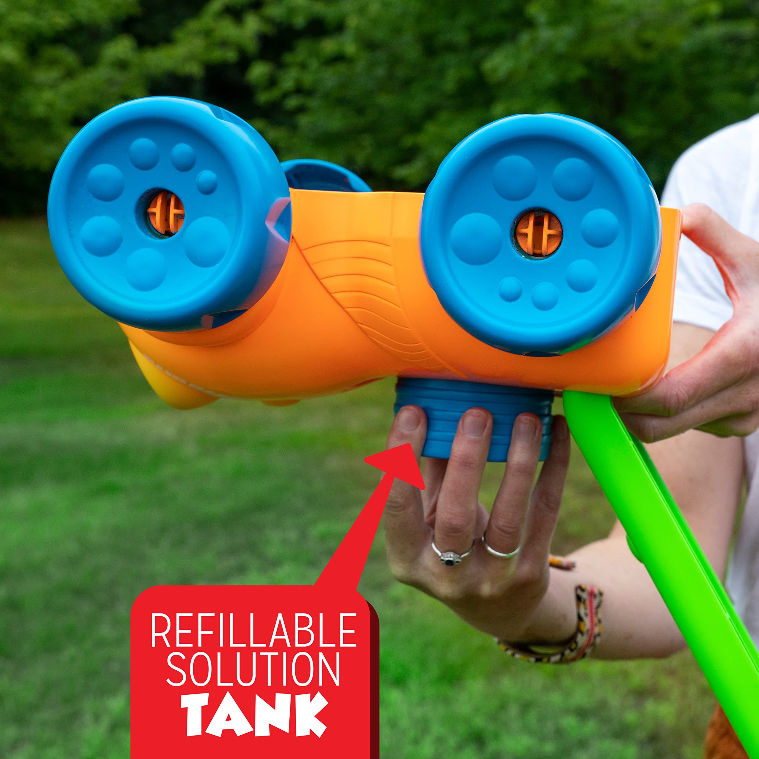 Fubbles No Spill Bubble Lawn Mower for Toddlers - Automatic Bubble Blower Machine with 4oz Non-Toxic Refill Solution - Outdoor Bubble Toy for Kids (Orange) - Perfect for Backyard Play, Birthday Parties & Summer Fun
