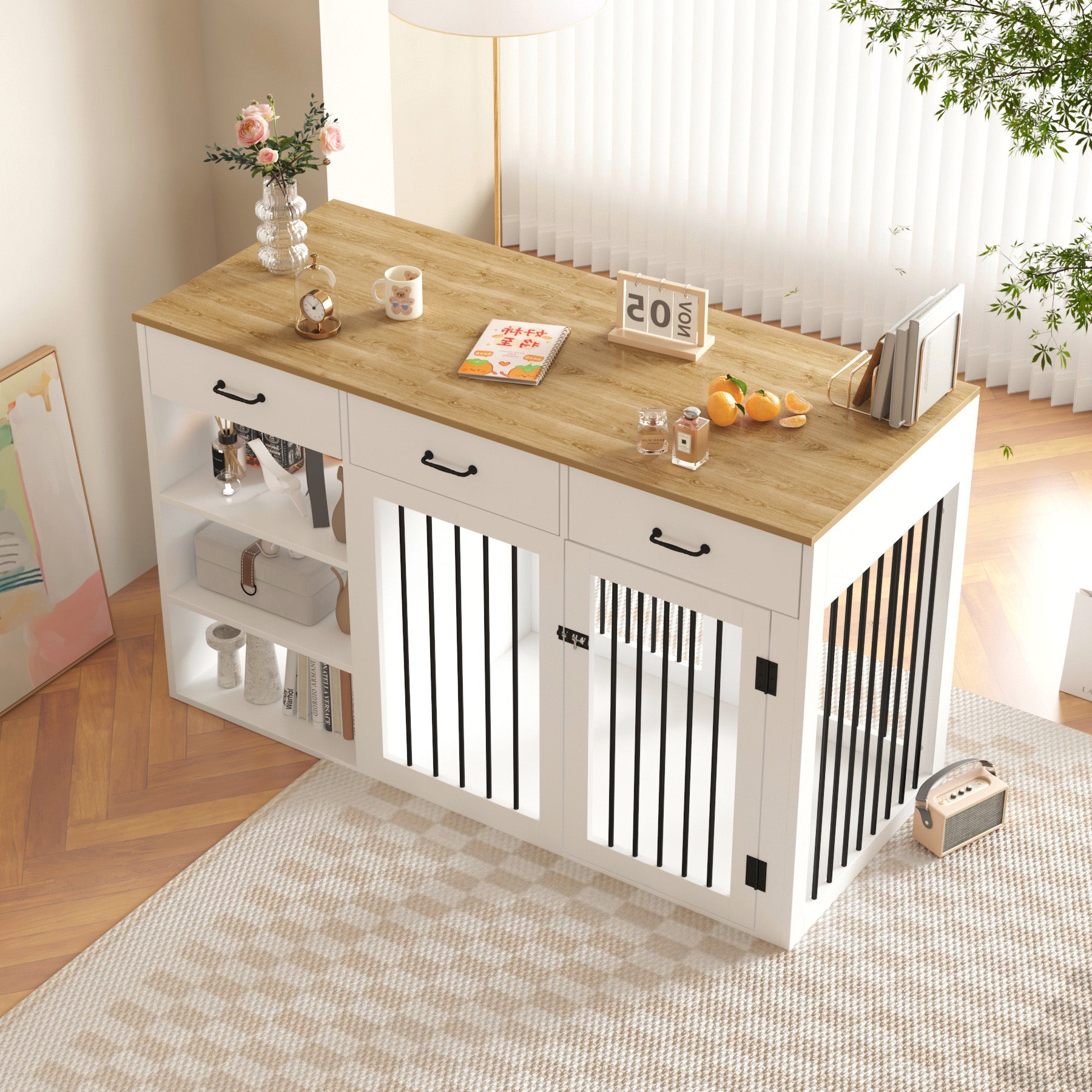 Extra Large Dog Crate with 3 Drawers & 3 Shelves - Heavy Duty Pet Cage for Big Dogs, Home Organization & Travel Use