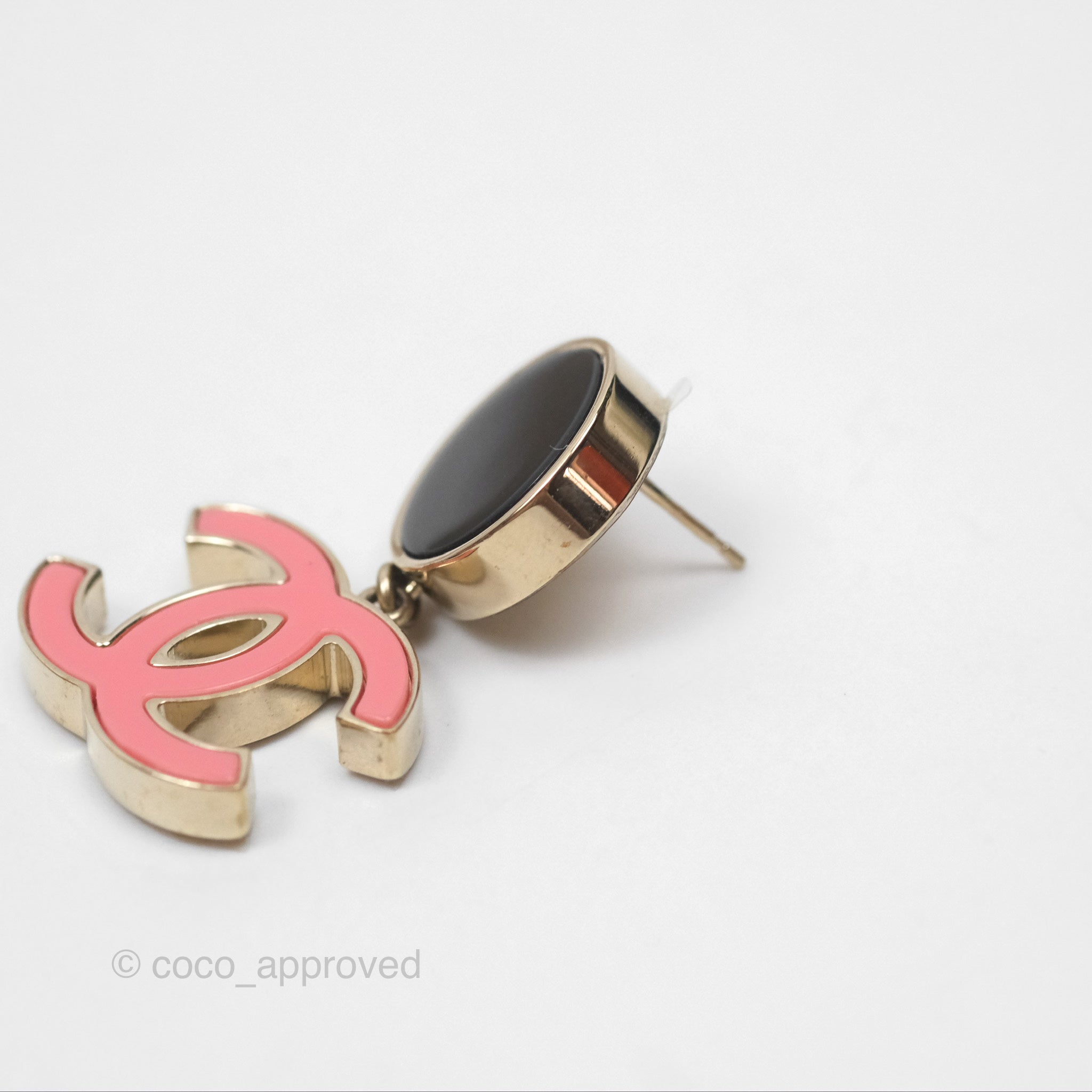 Chanel CC Logo Enamel Pink & Black Drop Earrings - Luxury Fashion Jewelry for Women, Perfect for Parties, Weddings & Special Occasions