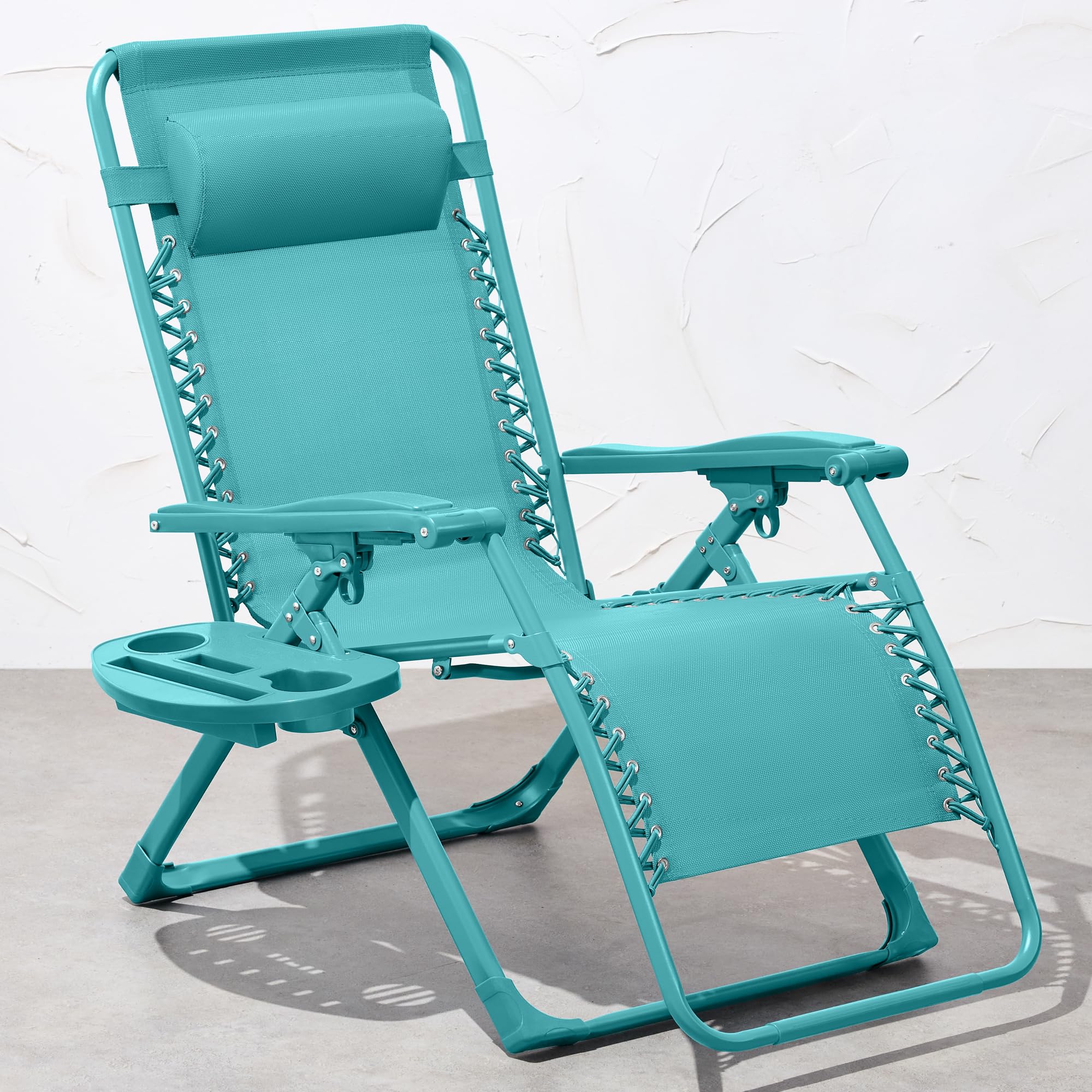 Best Adjustable Zero Gravity Reclining Chair for Outdoor Patio - Foldable Lounge Chair with Side Tray & Headrest - Caribbean Blue - Perfect for Backyard Relaxation, Poolside Lounging & Camping Comfort