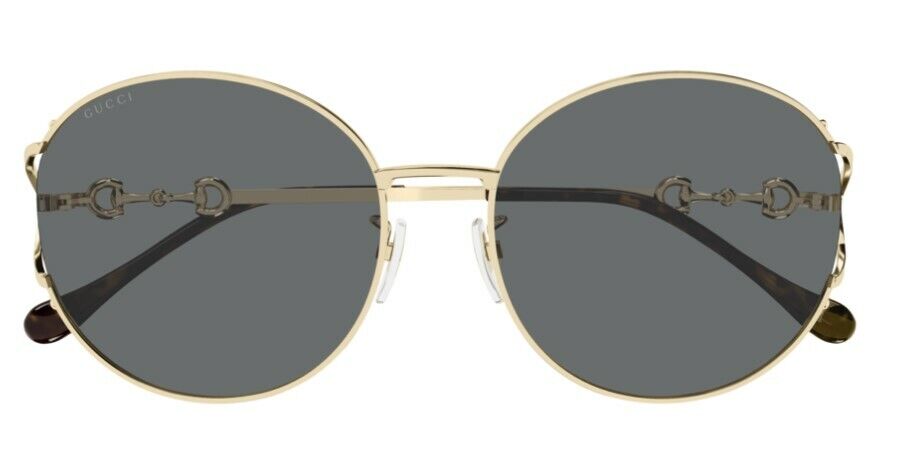 Gucci GG 1017SK 001 Gold & Gray Oversized Full Rim Metal Round Women's Sunglasses - UV Protection Fashion Shades for Beach, Driving & Outdoor Activities