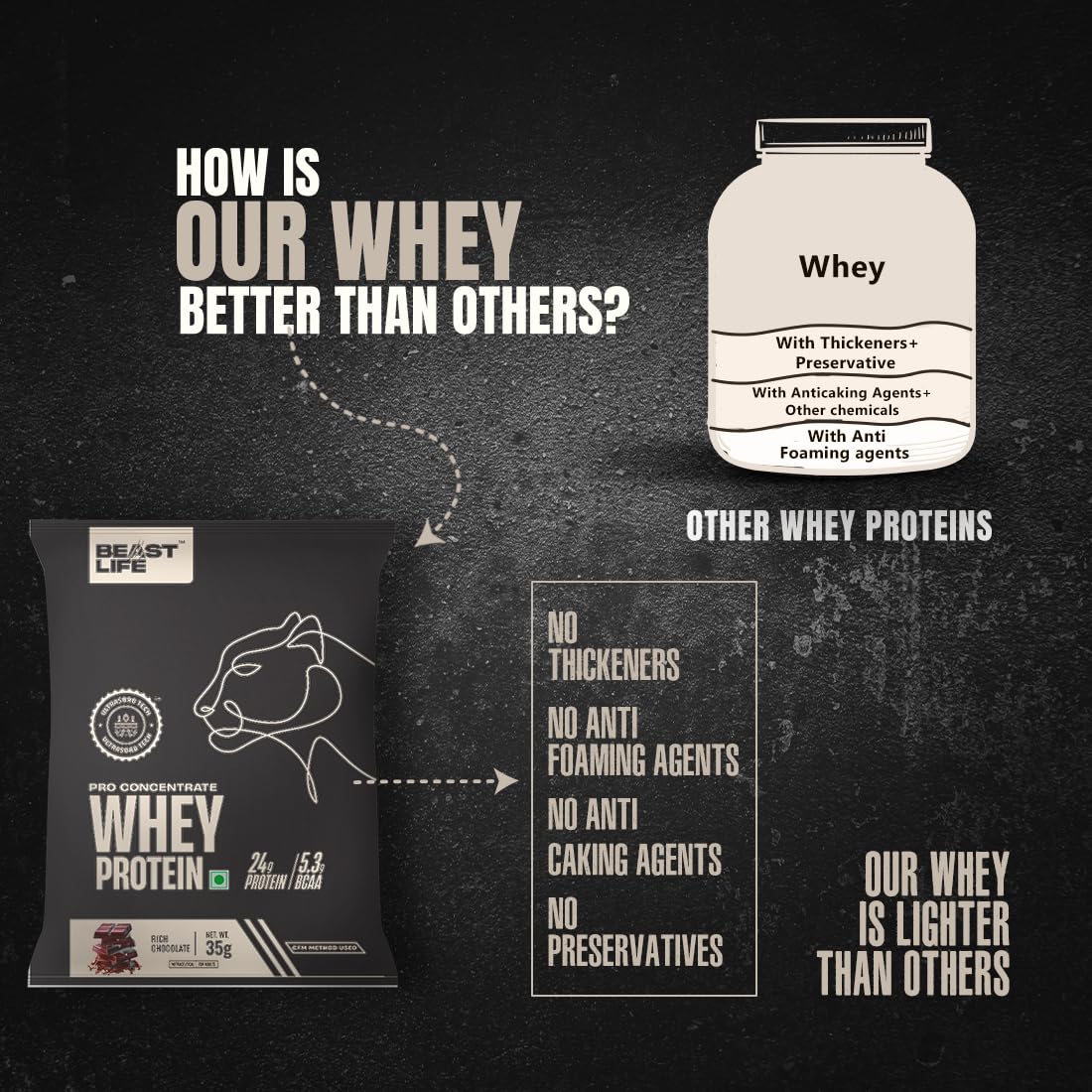 BeastLife Whey Protein Powder Chocolate Flavor 5 Servings (24g Protein per Serving) with Ultrasorb Technology - Portable Travel Sachets for Gym, Workout & On-the-Go Nutrition