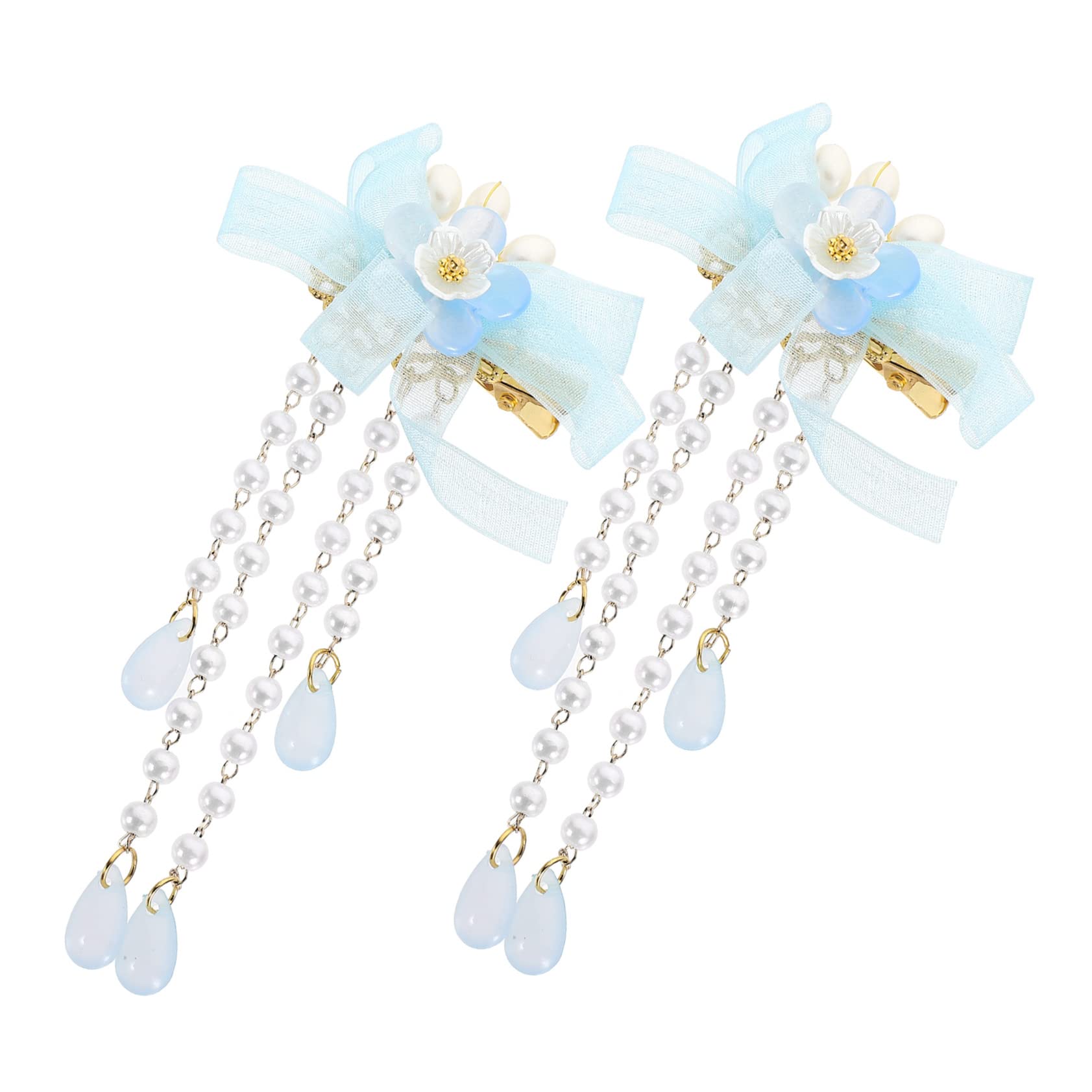 Minkissy 4 Sets Cute Flower Hair Barrettes for Girls & Women - Tassel Hair Clips Set (8pcs) - Chinese Hairpin Accessories for Kids, Teens, Brides, Parties & Daily Wear