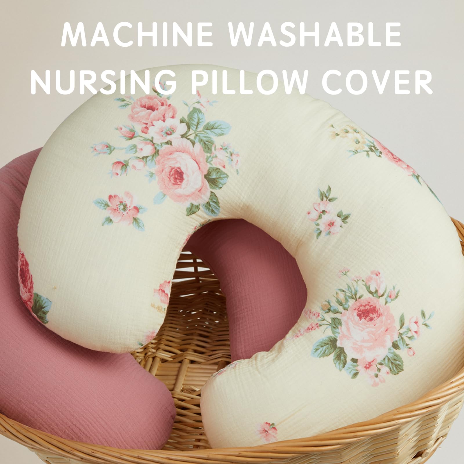 Breastfeeding Pillow Cover 2 Pack - 100% Cotton Muslin Nursing Pillow Slipcovers for Baby Boy & Girl - Soft Infant Feeding Pillow Protector for Newborns - Perfect for Nursing, Bottle Feeding & Comfort at Home or Travel